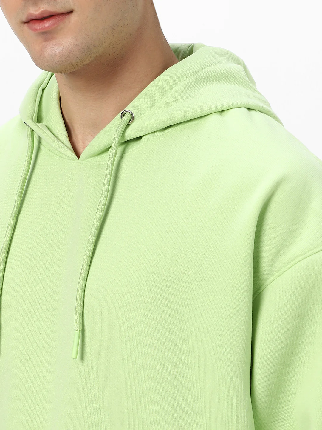 Men's Cool Matcha Cotton Solid Oversized Hooded Neck Sweatshirt - Image 6