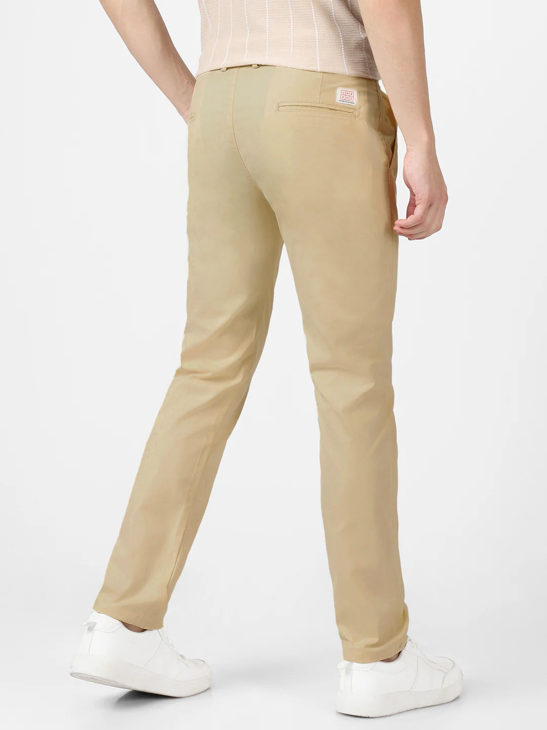 Men's Cream Cotton Slim Fit Casual Chinos Trousers - Image 4