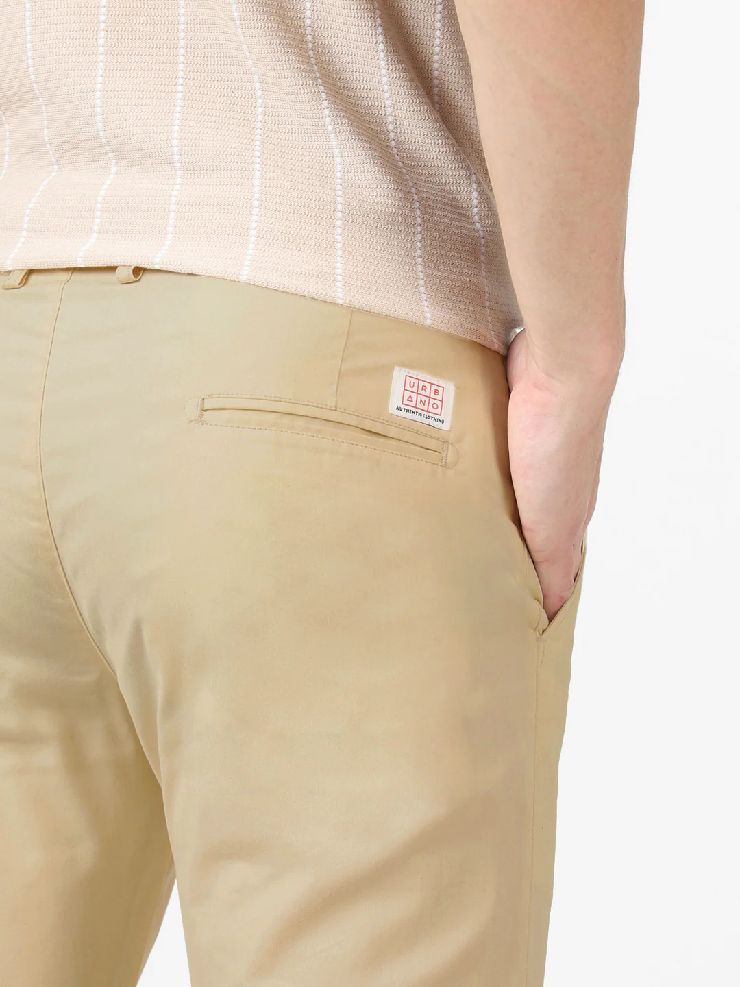 Men's Cream Cotton Slim Fit Casual Chinos Trousers - Image 6