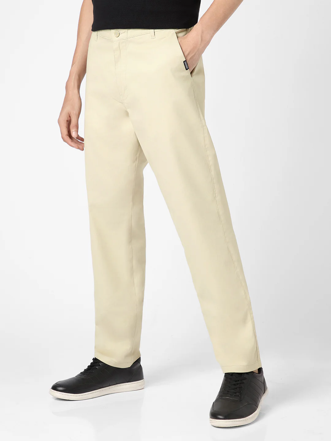 Men's Cream Cotton Regular Fit Casual Chinos Trousers Stretch - Image 2