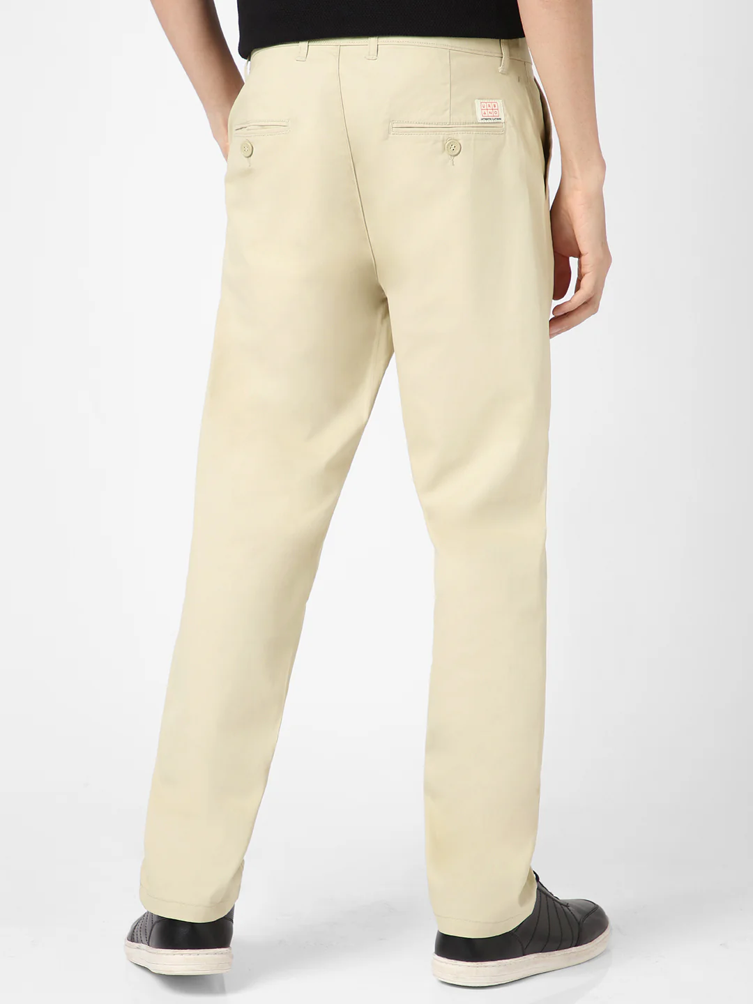 Men's Cream Cotton Regular Fit Casual Chinos Trousers Stretch - Image 3