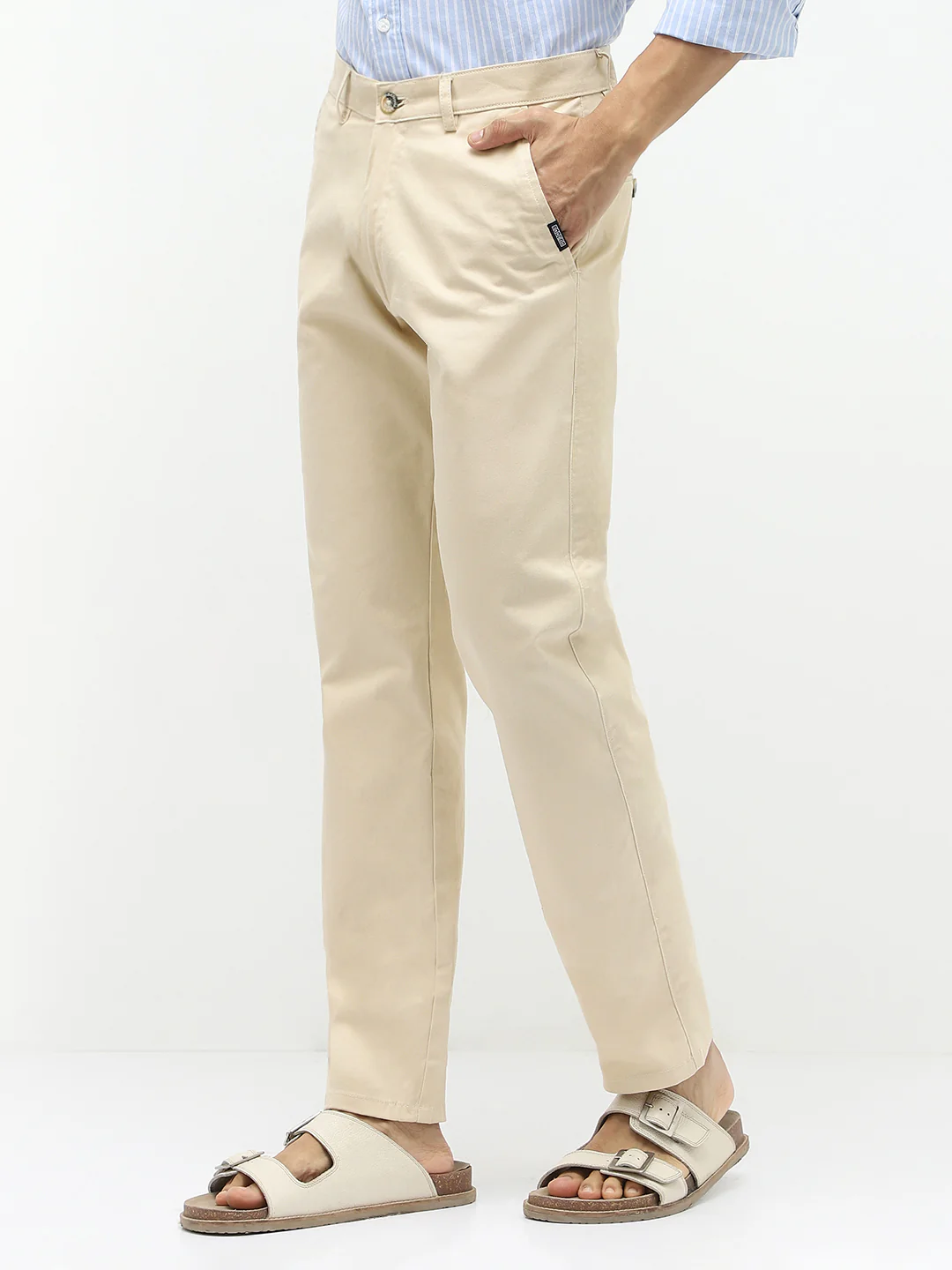 Men's Slim Fit Cream Casual Trousers Stretchable - Image 2