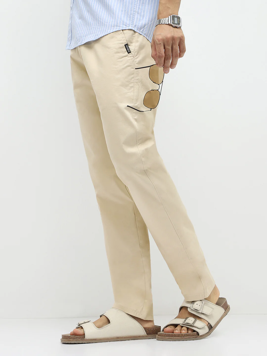 Men's Slim Fit Cream Casual Trousers Stretchable - Image 3