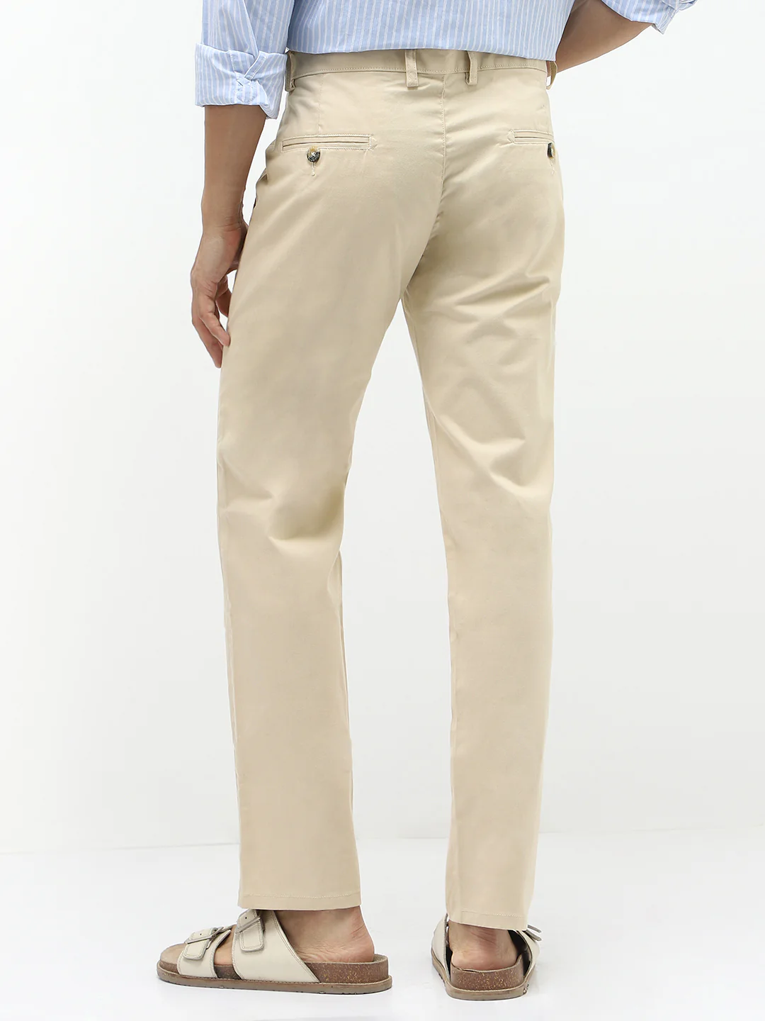 Men's Slim Fit Cream Casual Trousers Stretchable - Image 4