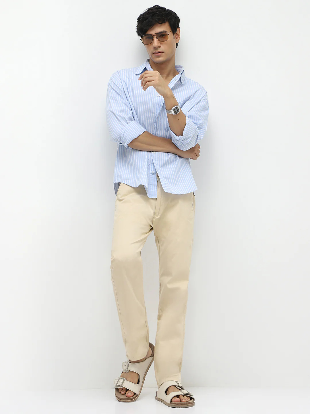 Men's Slim Fit Cream Casual Trousers Stretchable - Image 5