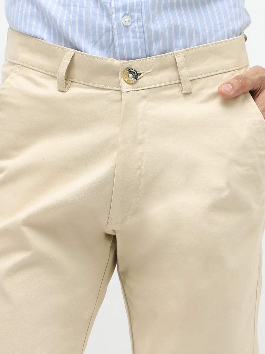Men's Slim Fit Cream Casual Trousers Stretchable - Image 6
