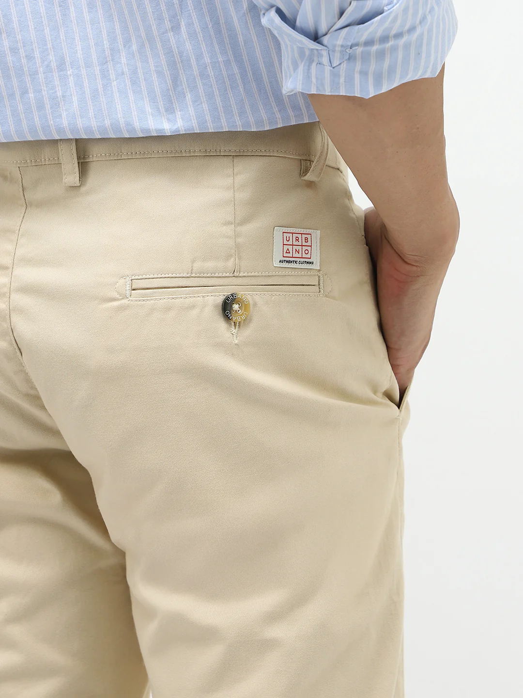 Men's Slim Fit Cream Casual Trousers Stretchable - Image 7
