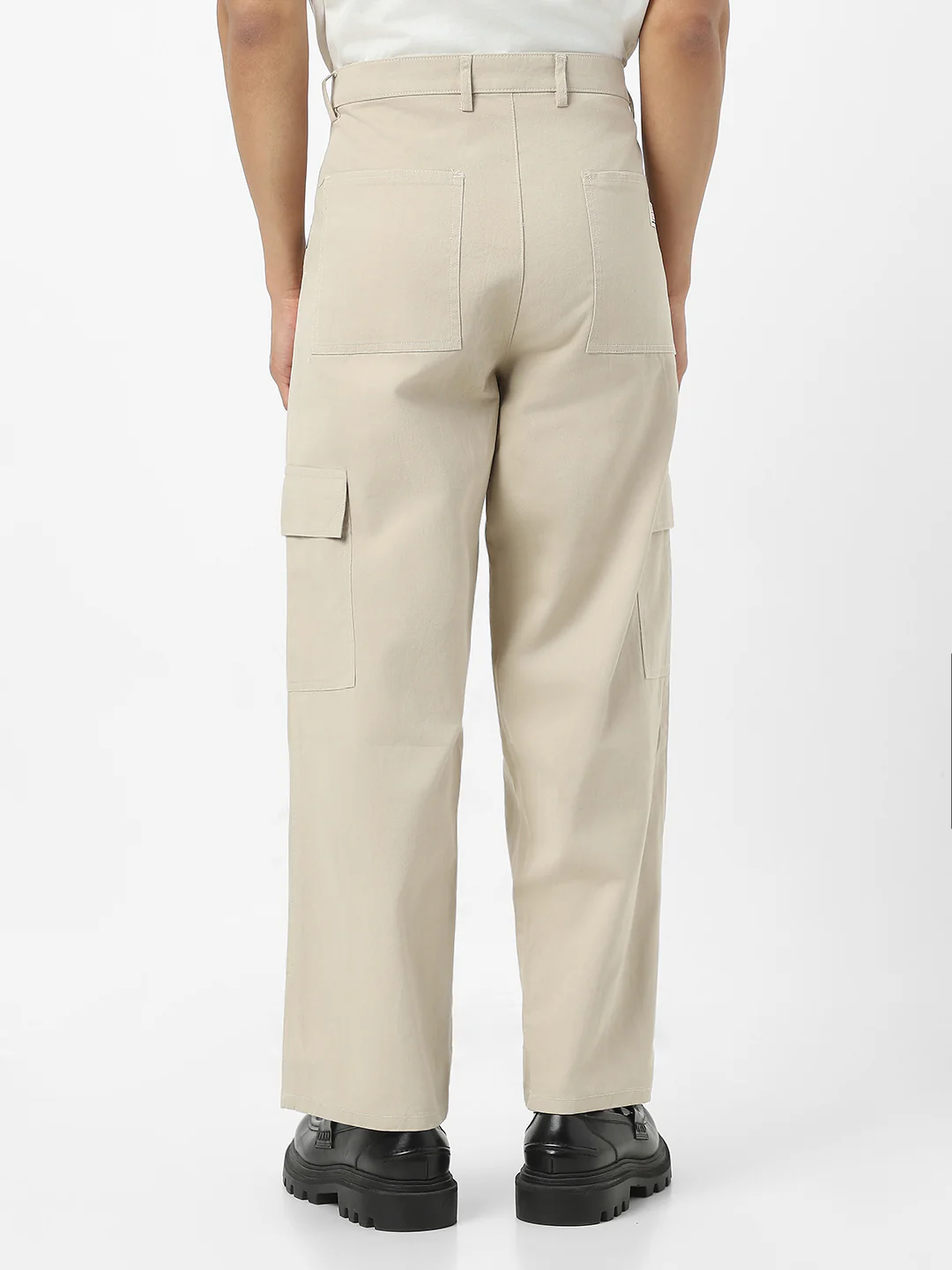 Urbano Fashion Men's Cream Loose Baggy Fit Solid Cargo Chino Pant with 6 Pockets Non-Stretchable - Image 4