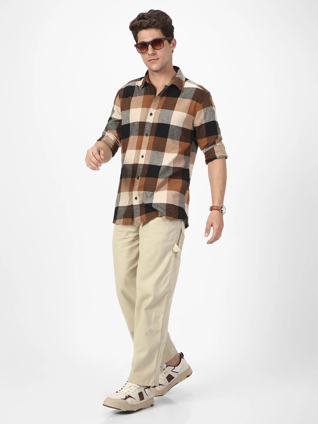 Men's Cream Loose Baggy Fit Solid Carpenter Trouser Pant with 5 Pockets Non-Stretchable - Image 4