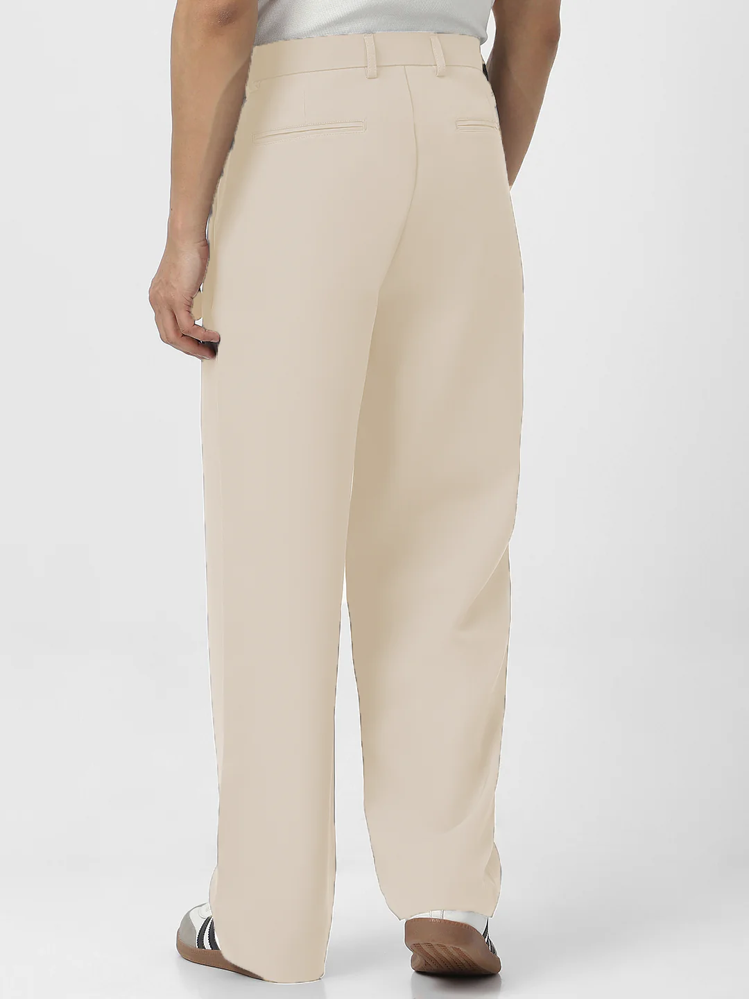 Men's Cream Loose Baggy Fit Solid Korean Pants Stretchable - Image 3