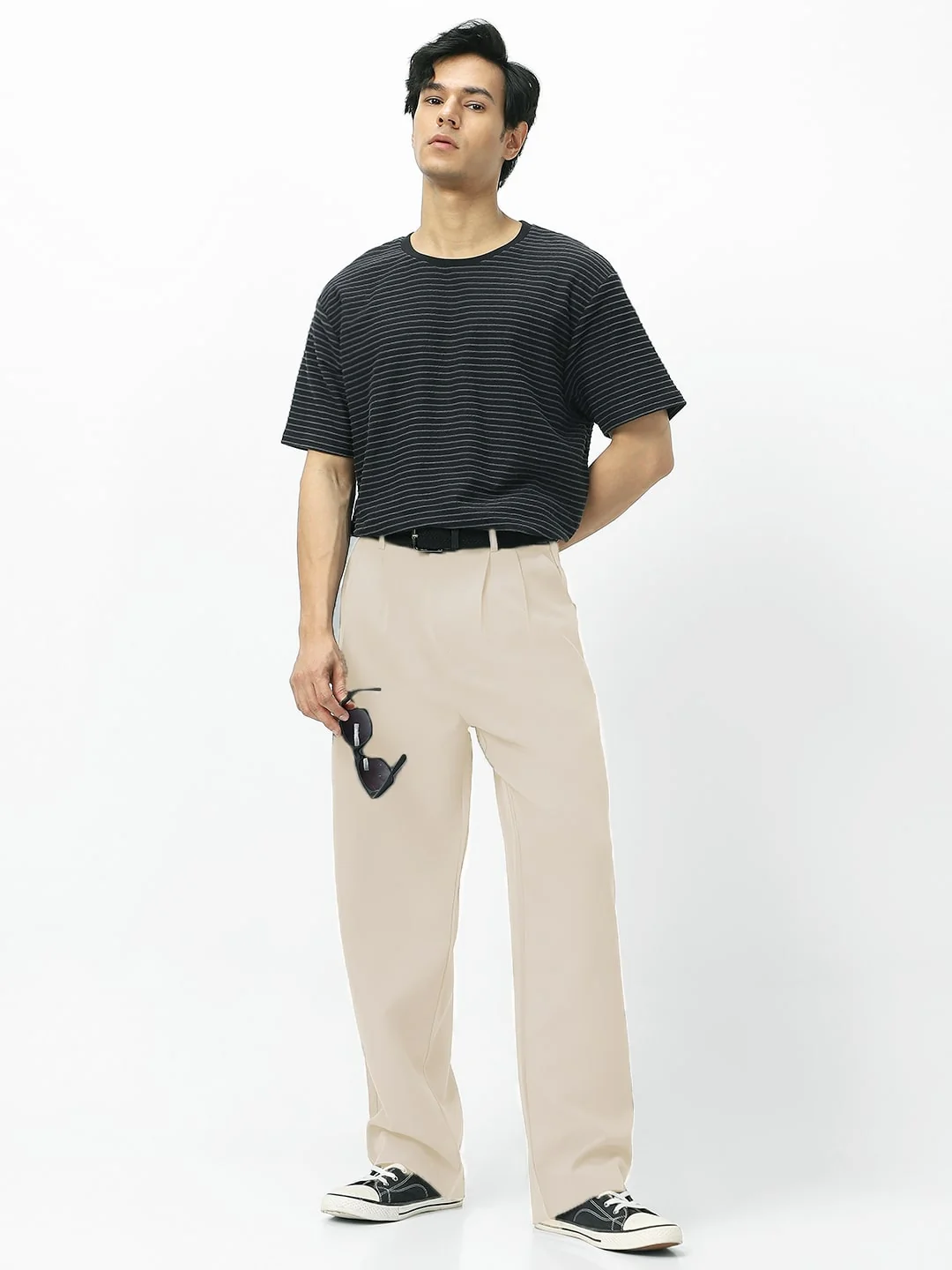 Men's Cream Loose Baggy Fit Solid Korean Pants Stretchable - Image 4