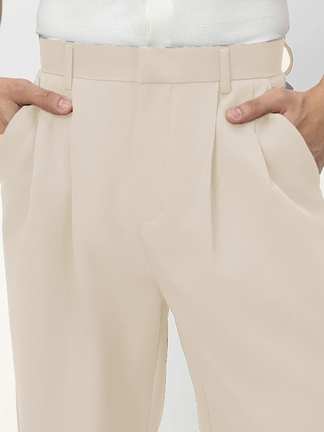 Men's Cream Loose Baggy Fit Solid Korean Pants Stretchable - Image 5