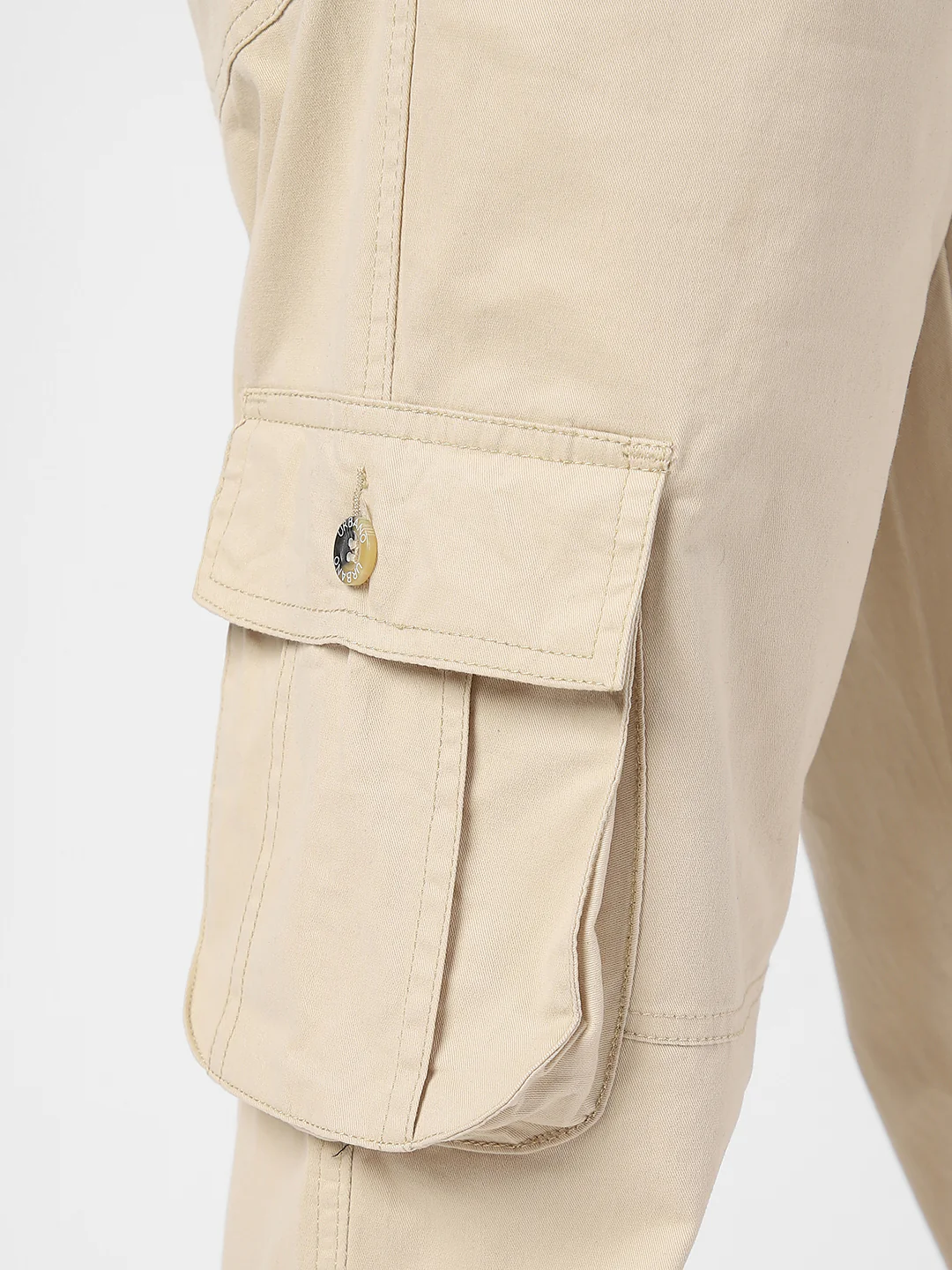 Men's Cream Regular Fit Solid Cargo Chino Pant with 6 Pockets - Image 6