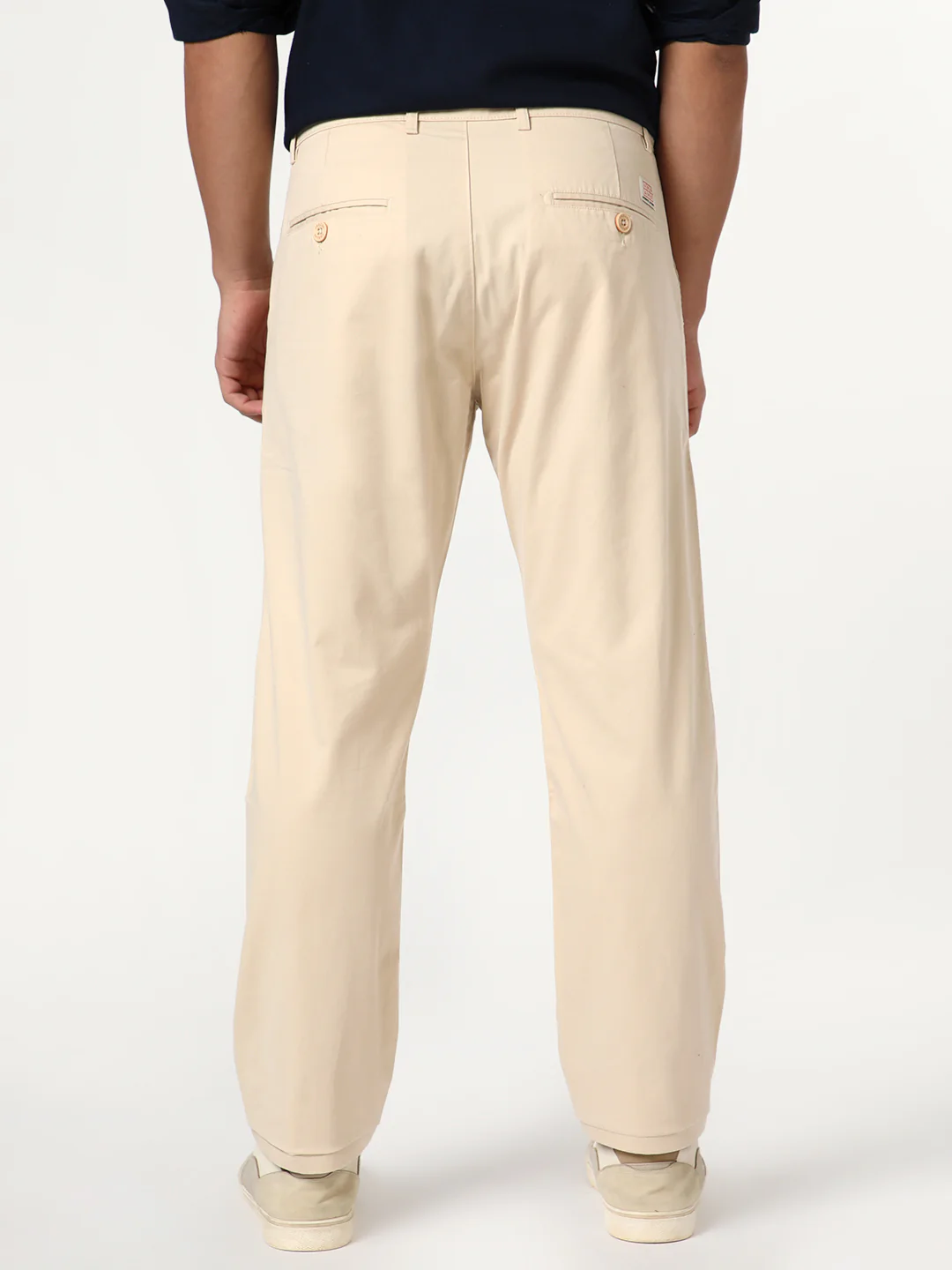 Men's Cream Straight Fit Mid Rise Cotton Casual Chinos Trousers Stretch - Image 3