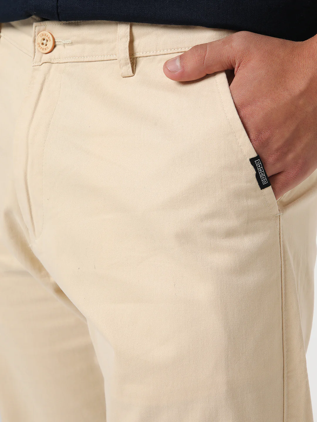 Men's Cream Straight Fit Mid Rise Cotton Casual Chinos Trousers Stretch - Image 5