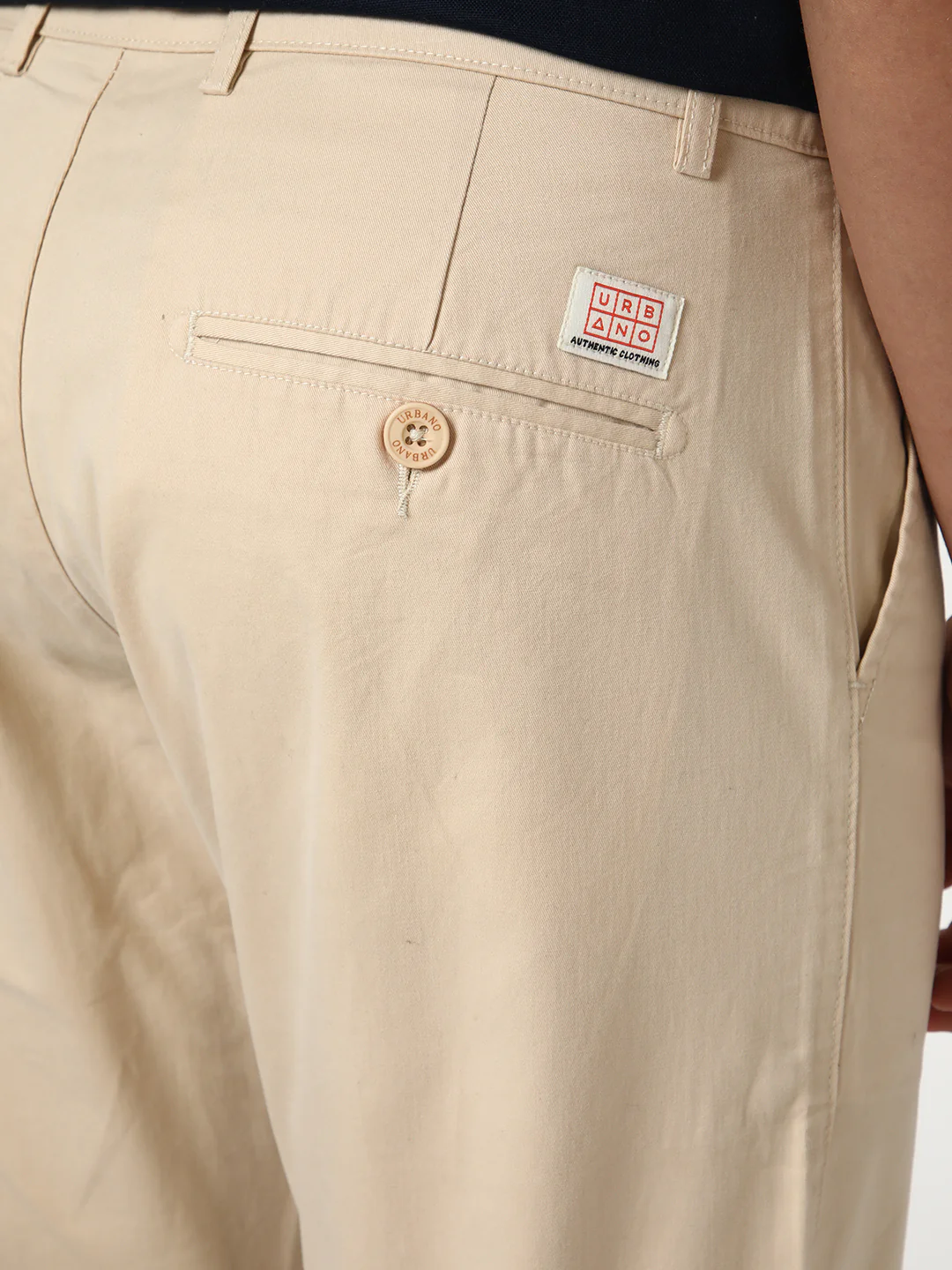 Men's Cream Straight Fit Mid Rise Cotton Casual Chinos Trousers Stretch - Image 6
