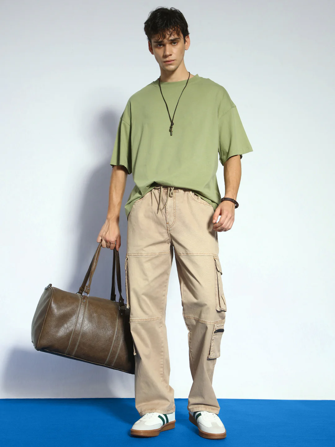 Men's Dark Beige Loose Baggy Fit Travel Cargo Jeans With 8 Pockets Stretchable - Image 4