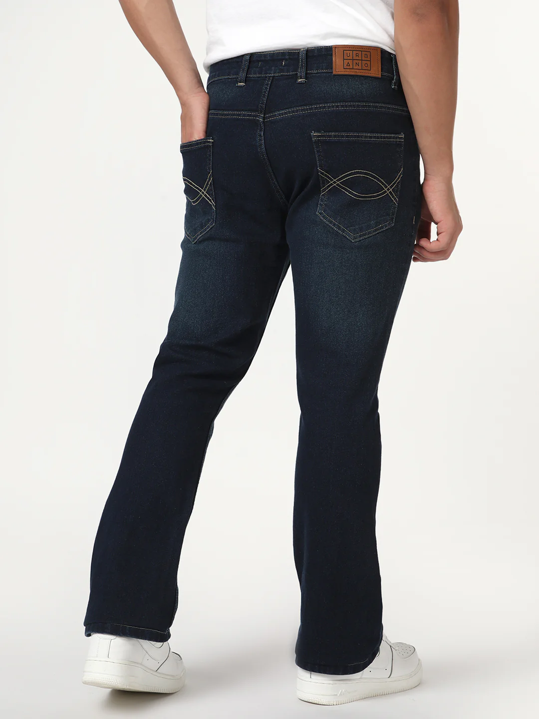 Men's Dark Blue Bootcut Fit Mid Rise Heavy Washed Jeans Stretchable - Image 3