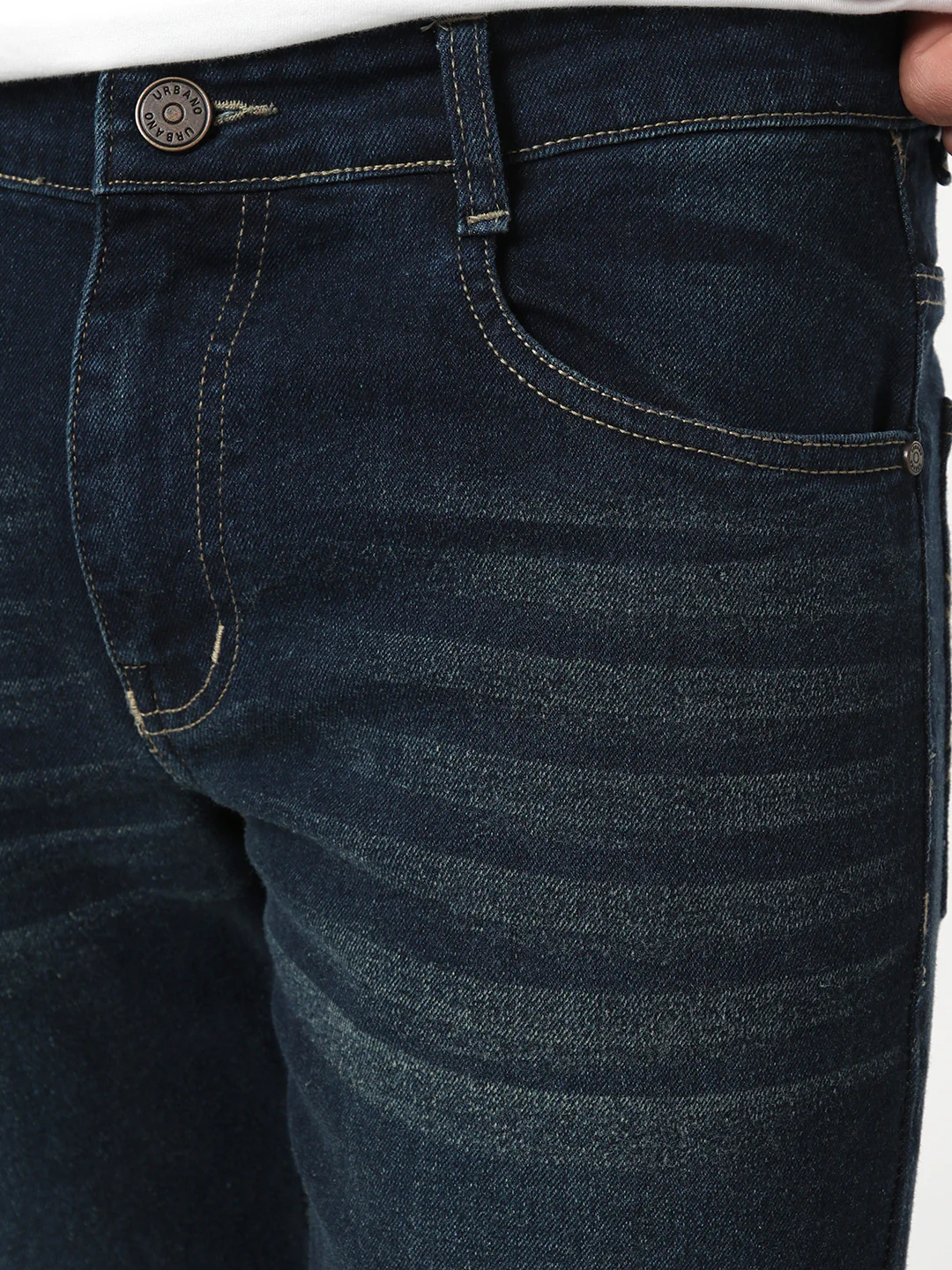 Men's Dark Blue Bootcut Fit Mid Rise Heavy Washed Jeans Stretchable - Image 5