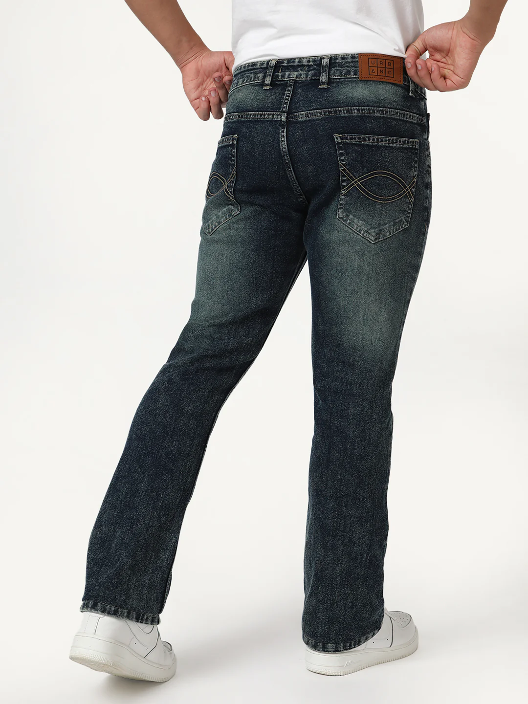 Men's Dark Blue Bootcut Fit Mid Rise Tinted Heavy Washed Jeans Stretchable - Image 3