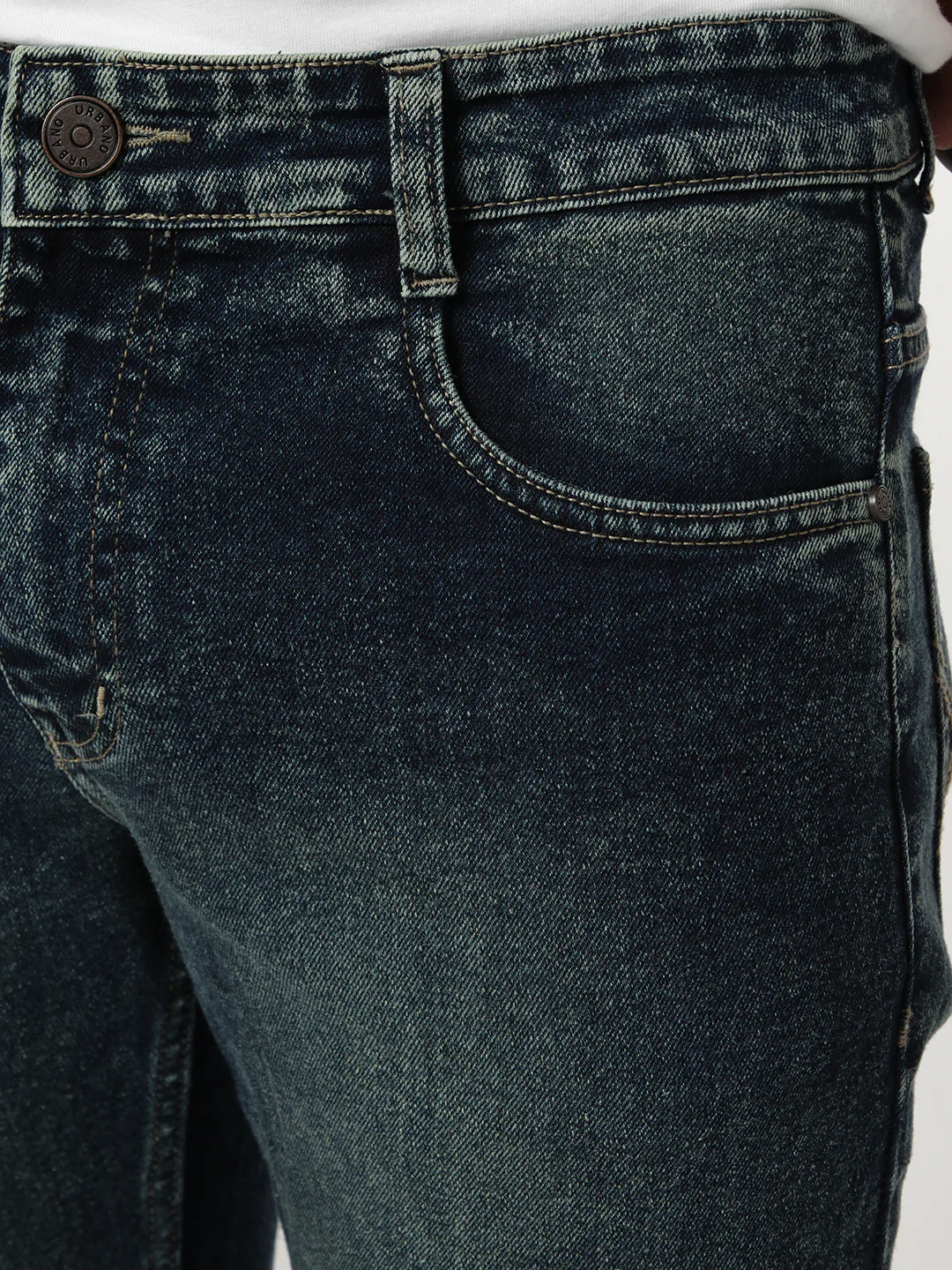 Men's Dark Blue Bootcut Fit Mid Rise Tinted Heavy Washed Jeans Stretchable - Image 5