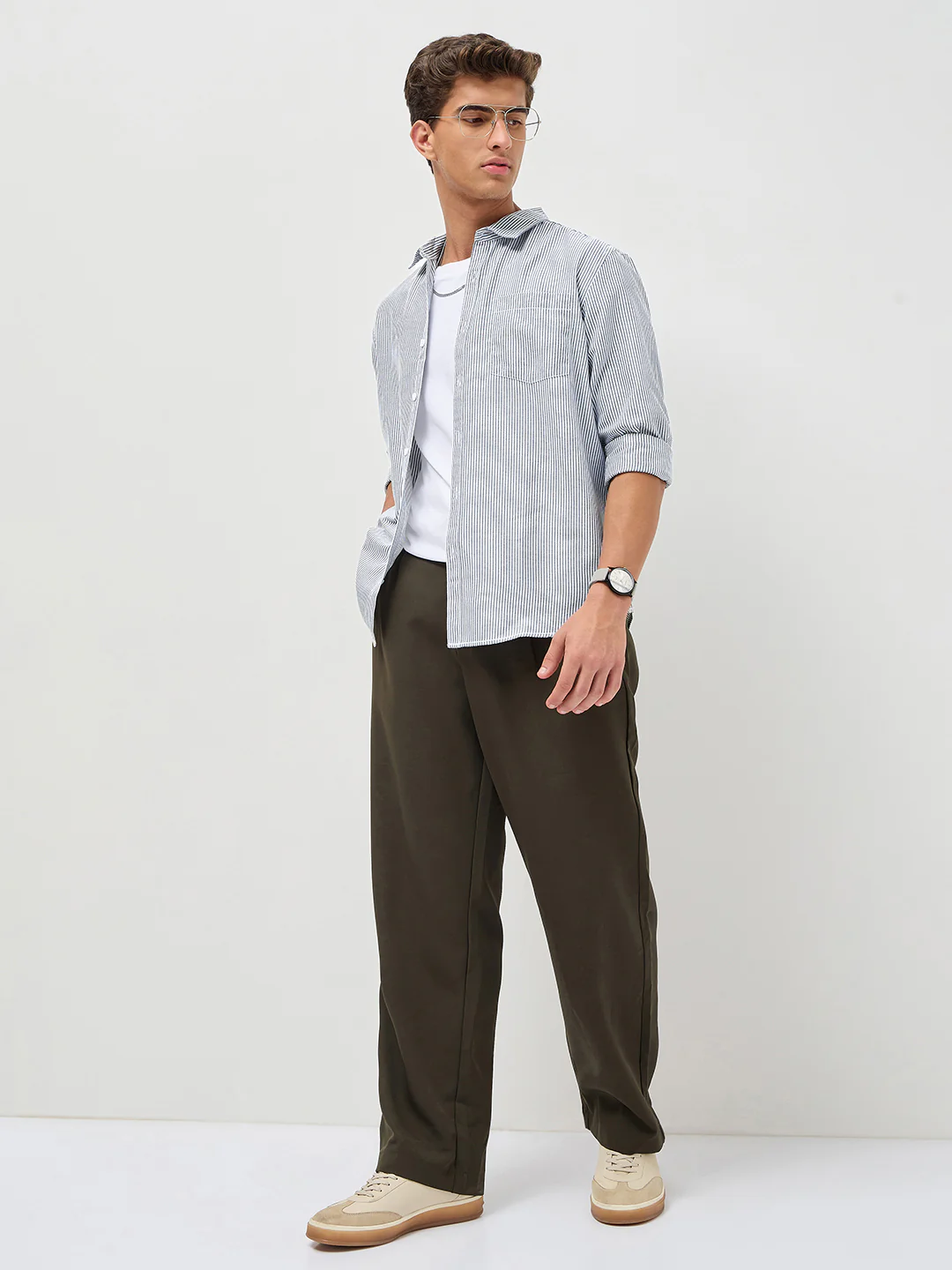 Men's Dark Blue Cotton Full Sleeve Regular Fit Casual Striped Shirt - Image 5