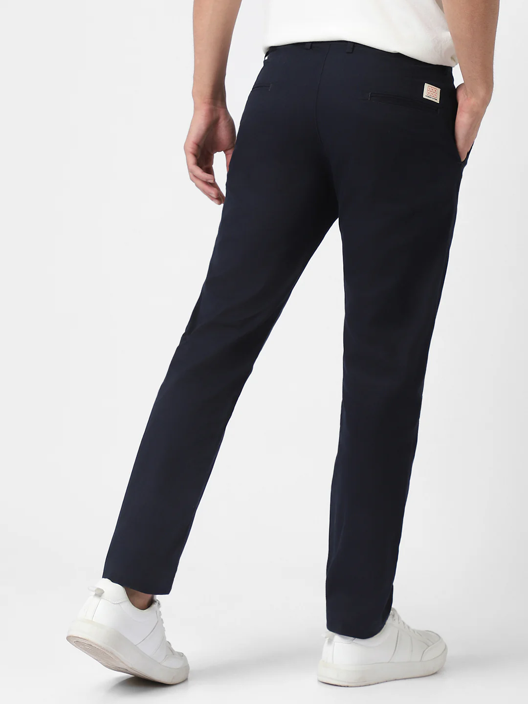 Men's Dark Blue Cotton Slim Fit Casual Chinos Trousers - Image 4