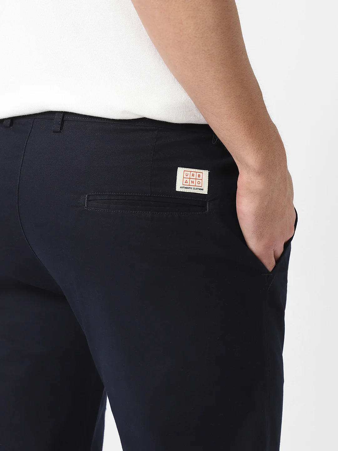 Men's Dark Blue Cotton Slim Fit Casual Chinos Trousers - Image 6
