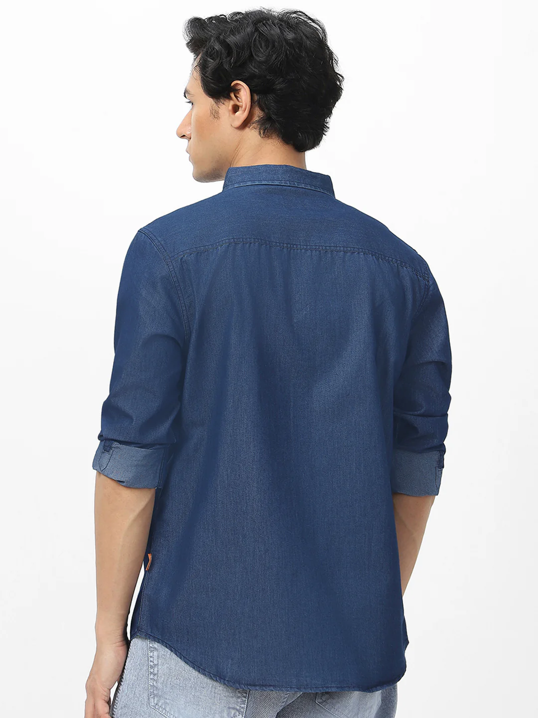 Men's Dark Blue Full Sleeve Regular Fit Casual Denim Shirt - Image 3