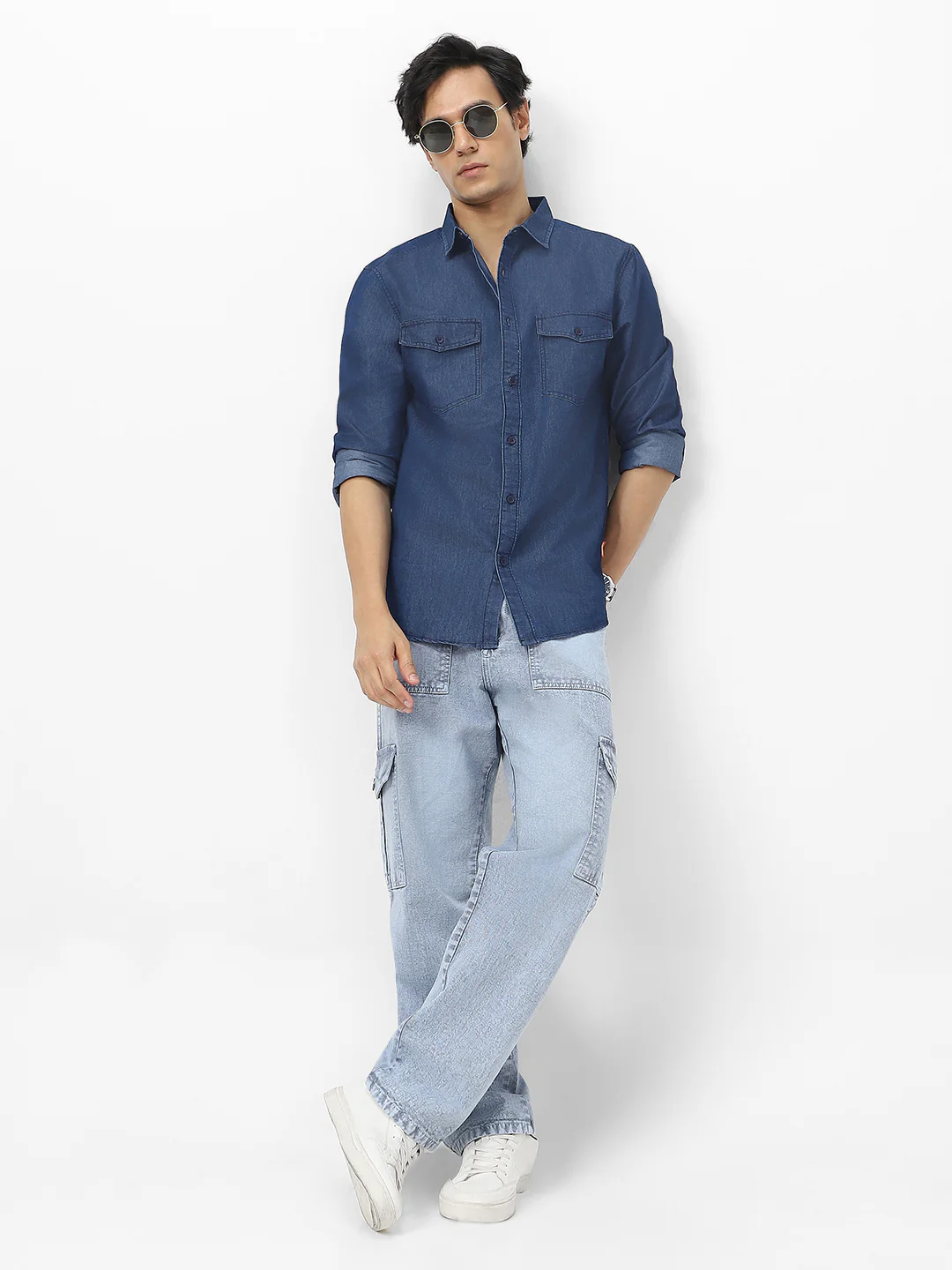 Men's Dark Blue Full Sleeve Regular Fit Casual Denim Shirt - Image 4