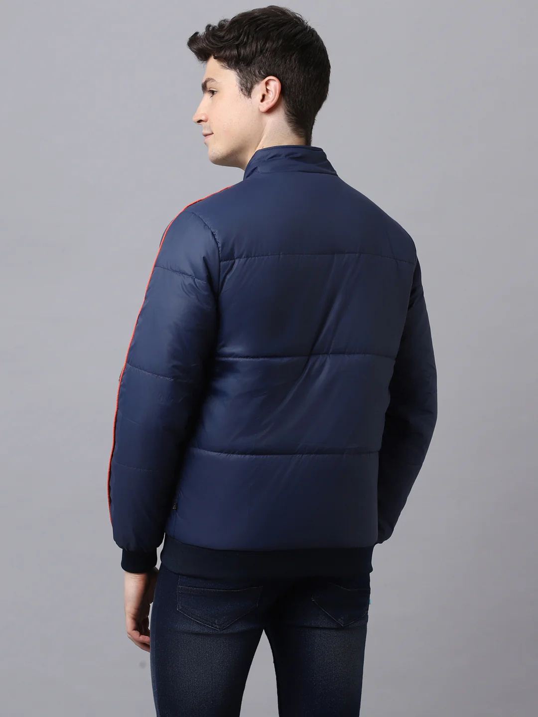 Men's Dark Blue Full Sleeve Zippered Puffer Jacket - Image 3