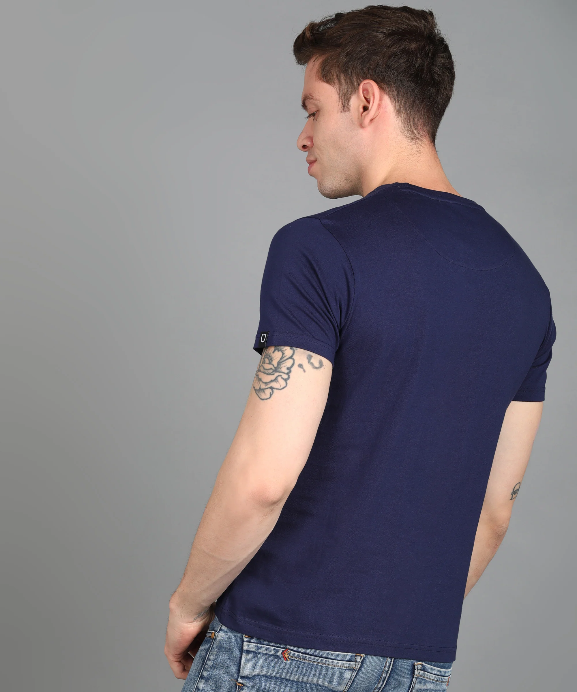 Urbano Fashion Men's Dark Blue Graphic Printed Round Neck Half Sleeve Slim Fit Cotton T-Shirt - Image 3