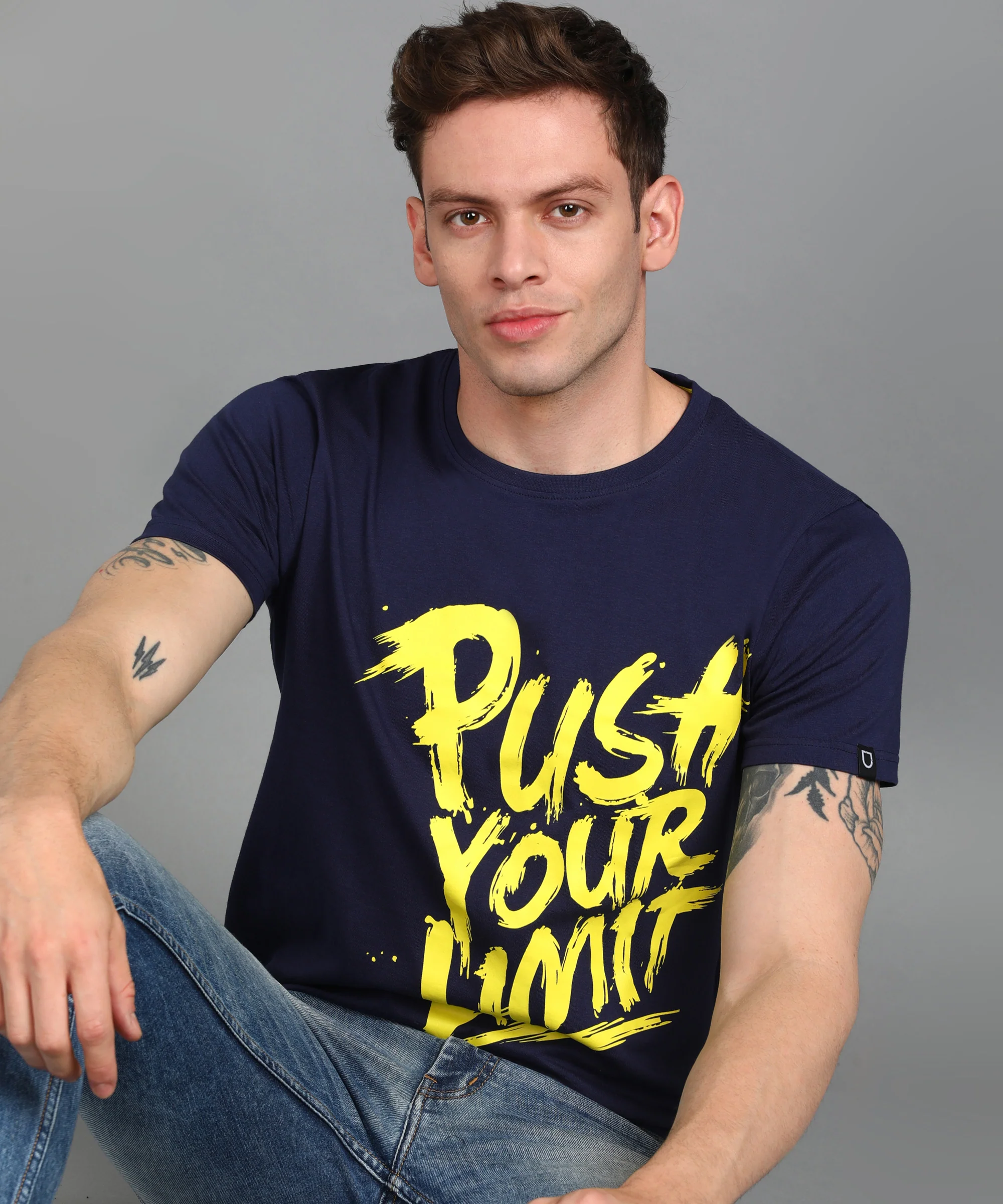 Urbano Fashion Men's Dark Blue Graphic Printed Round Neck Half Sleeve Slim Fit Cotton T-Shirt - Image 4