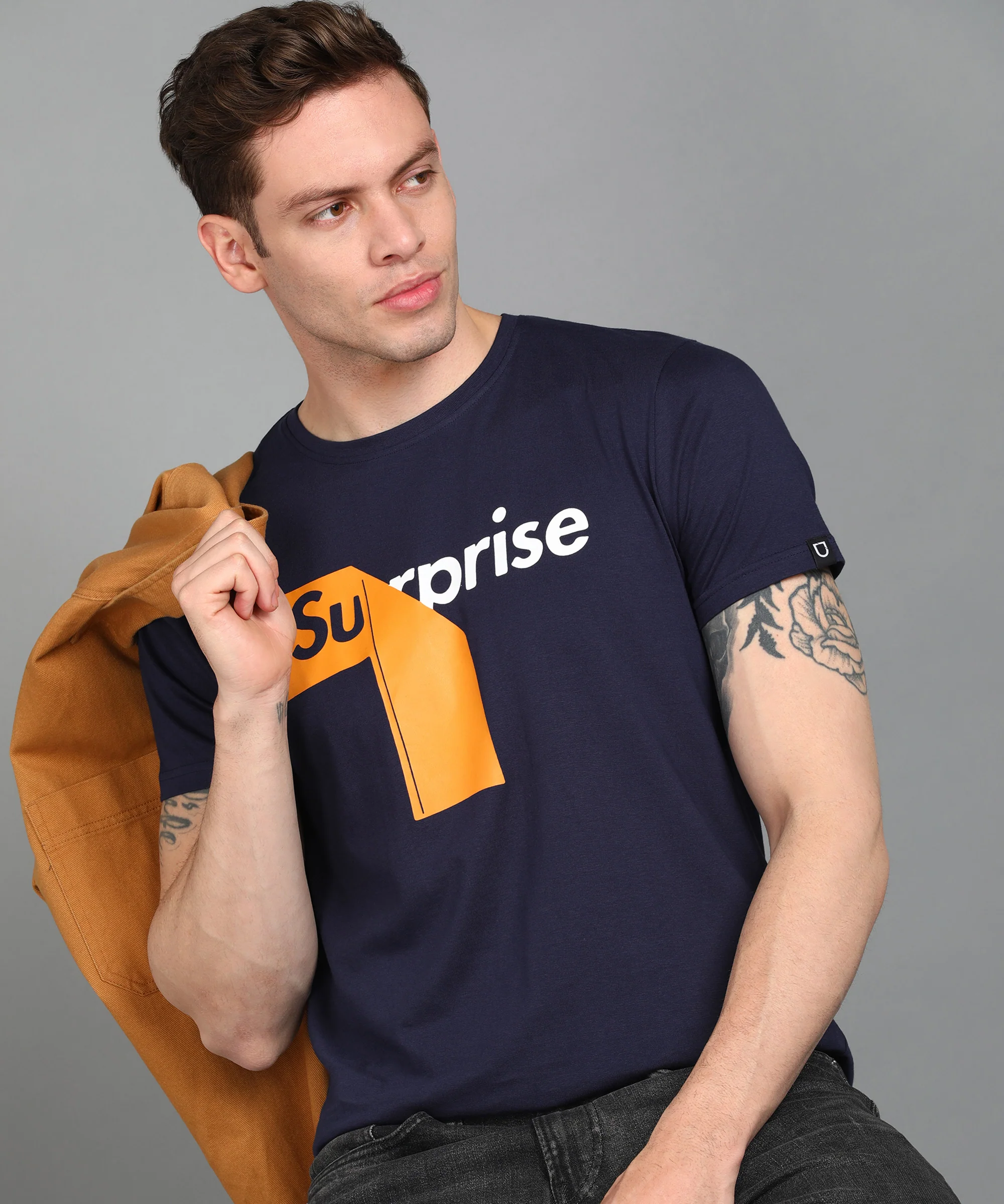 Urbano Fashion Men's Dark Blue Graphic Printed Round Neck Half Sleeve Slim Fit Cotton T-Shirt - Image 4