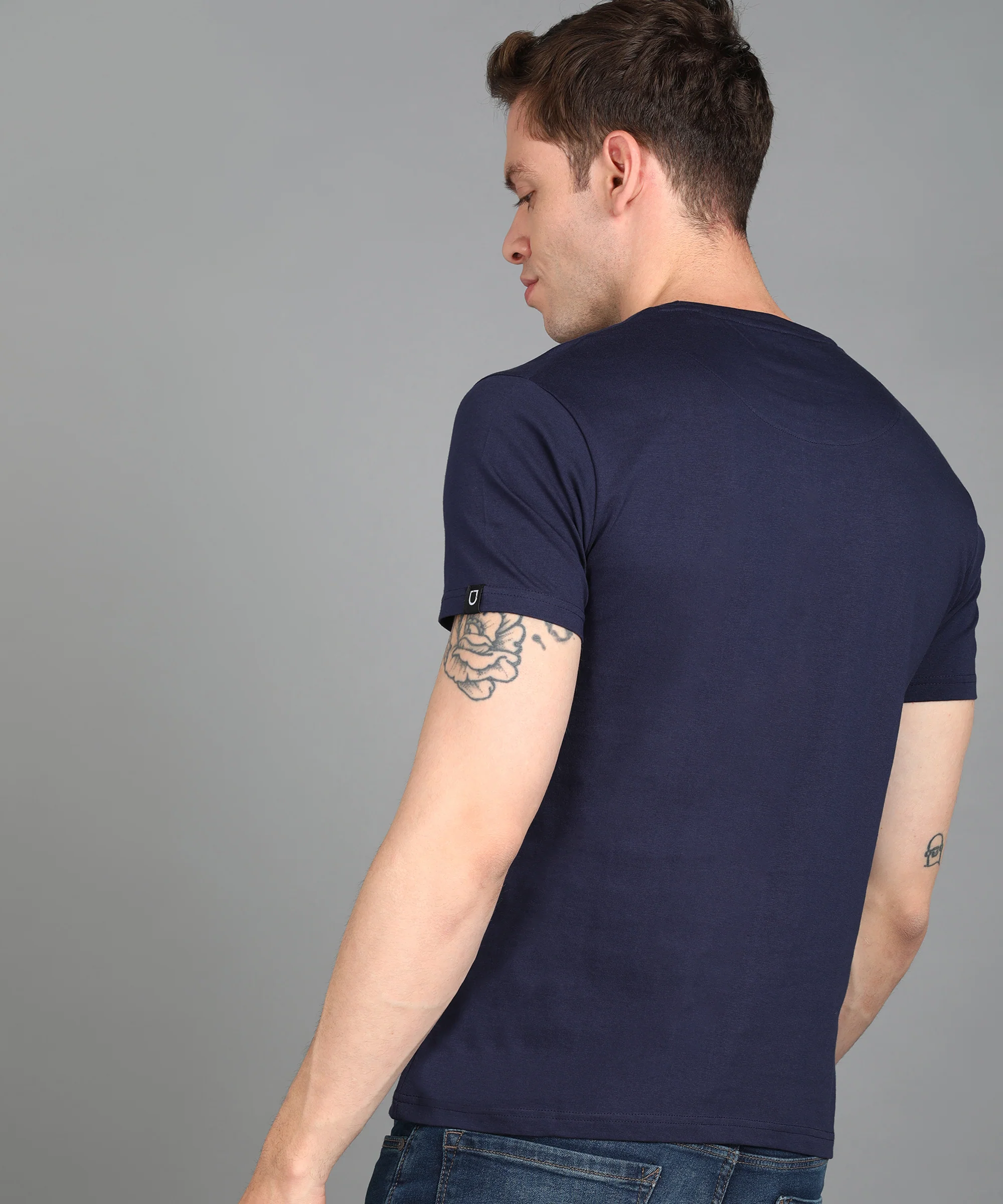 Urbano Fashion Men's Dark Blue Graphic Printed Round Neck Half Sleeve Slim Fit Cotton T-Shirt - Image 3