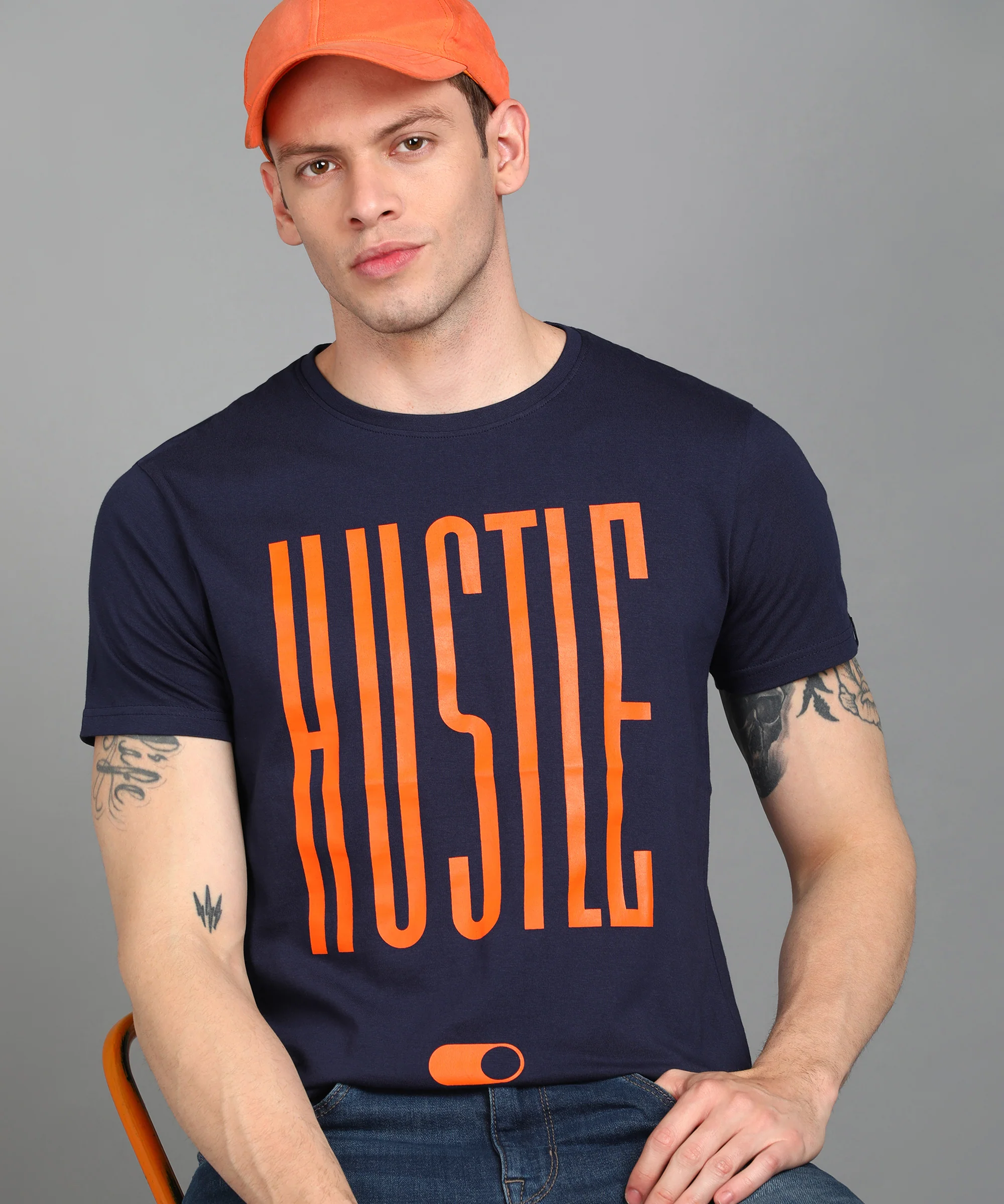 Urbano Fashion Men's Dark Blue Graphic Printed Round Neck Half Sleeve Slim Fit Cotton T-Shirt - Image 4