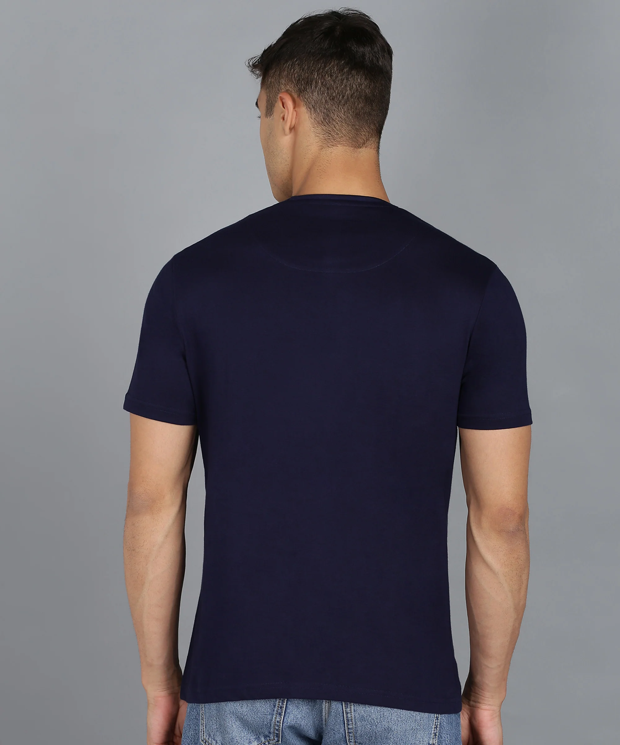 Urbano Fashion Men's Dark Blue Graphic Printed Round Neck Half Sleeve Slim Fit Cotton T-Shirt - Image 3