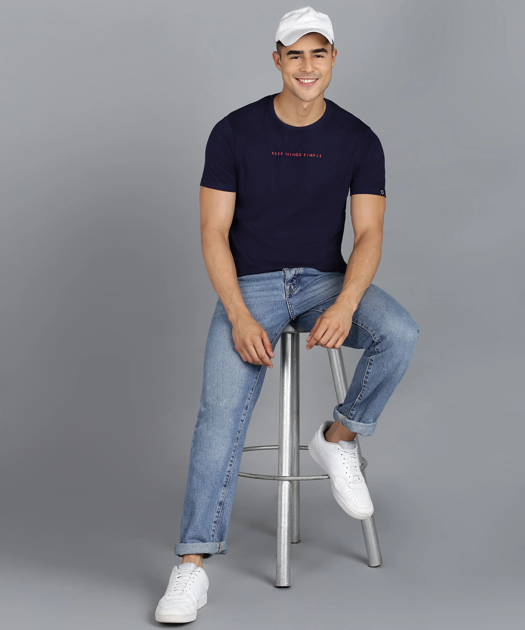 Urbano Fashion Men's Dark Blue Graphic Printed Round Neck Half Sleeve Slim Fit Cotton T-Shirt - Image 4