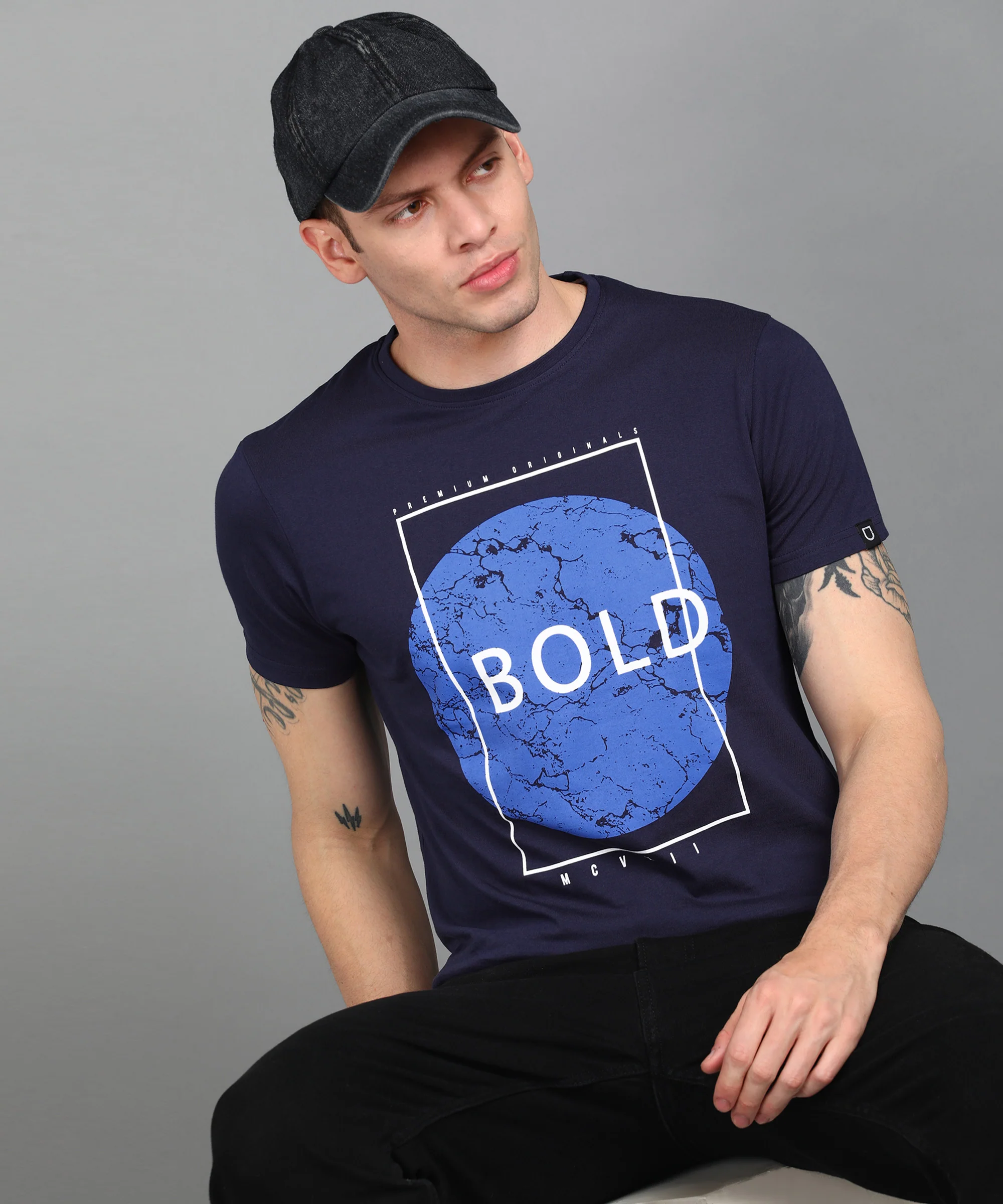 Urbano Fashion Men's Dark Blue Graphic Printed Round Neck Half Sleeve Slim Fit Cotton T-Shirt - Image 4