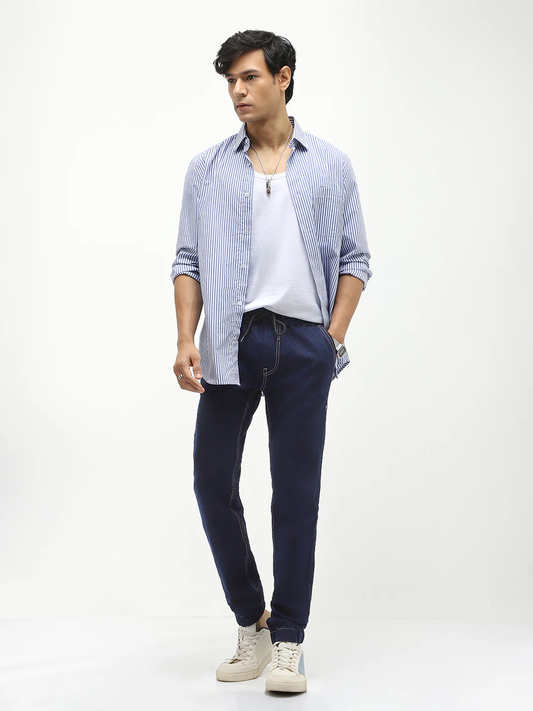 Men's Dark Blue Jogger Jeans Slim Fit Stretch - Image 4