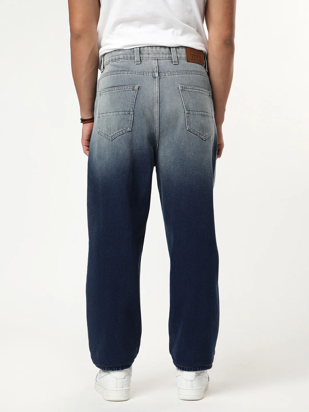 Men's Dark Blue Loose Baggy Fit Heavy Washed Faded Denim Jeans Non-Stretchable - Image 3