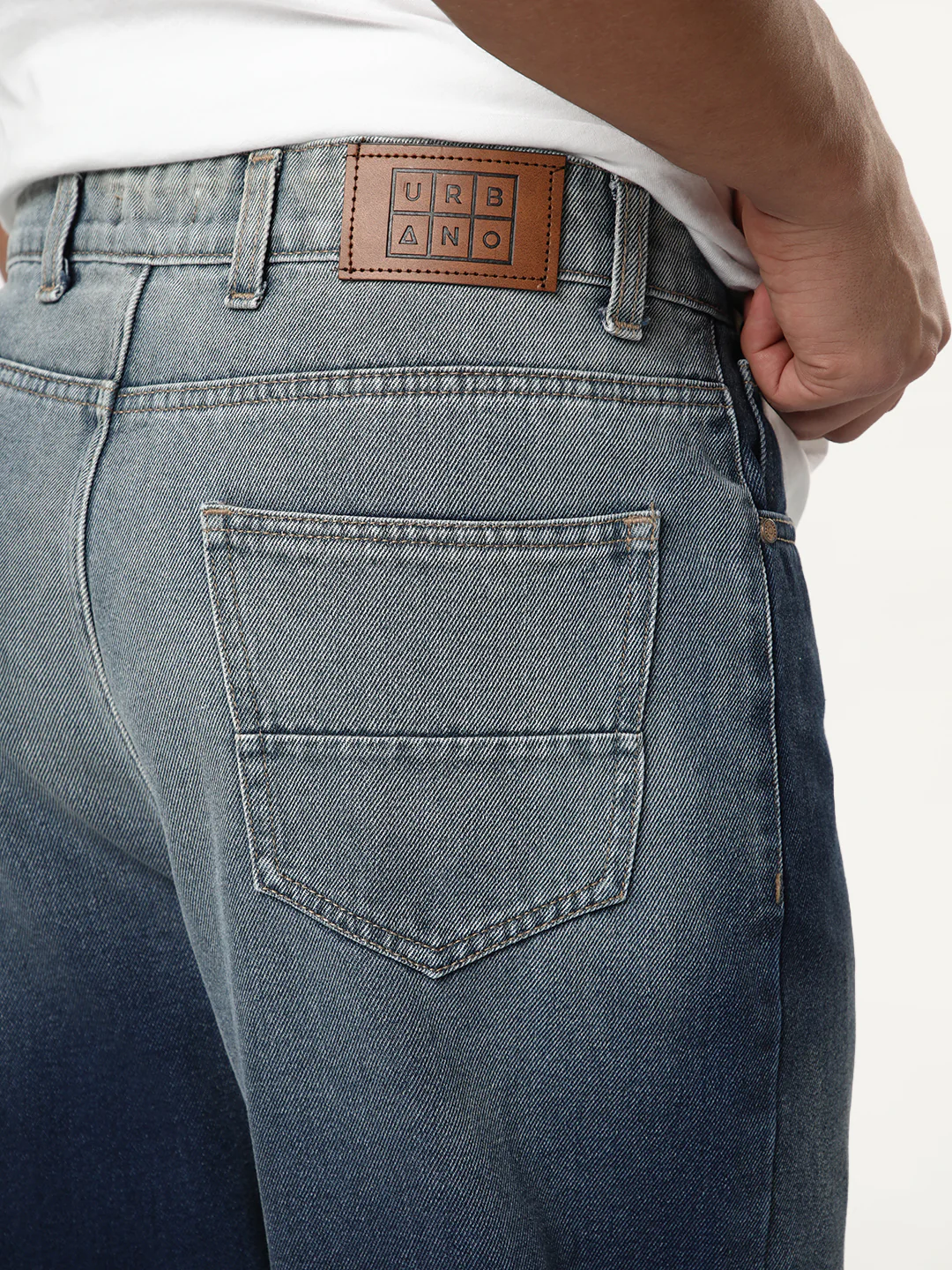 Men's Dark Blue Loose Baggy Fit Heavy Washed Faded Denim Jeans Non-Stretchable - Image 6