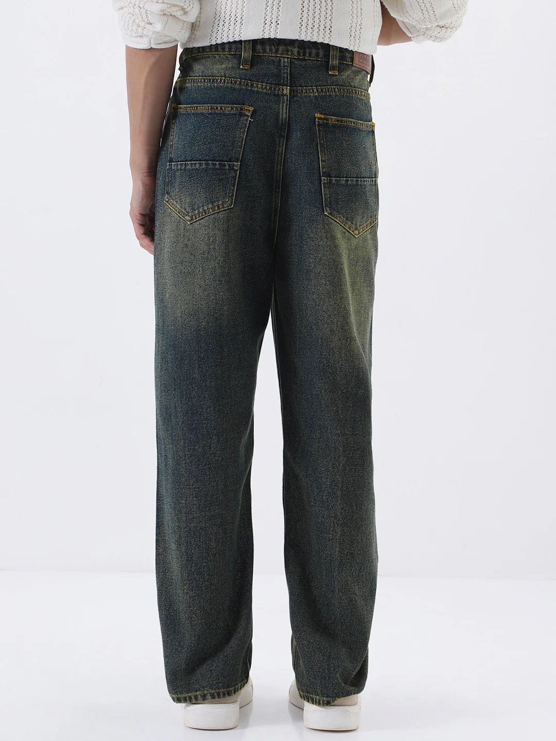 Men's Dark Blue Loose Baggy Fit Heavy Washed Jeans Non-Stretchable - Image 3