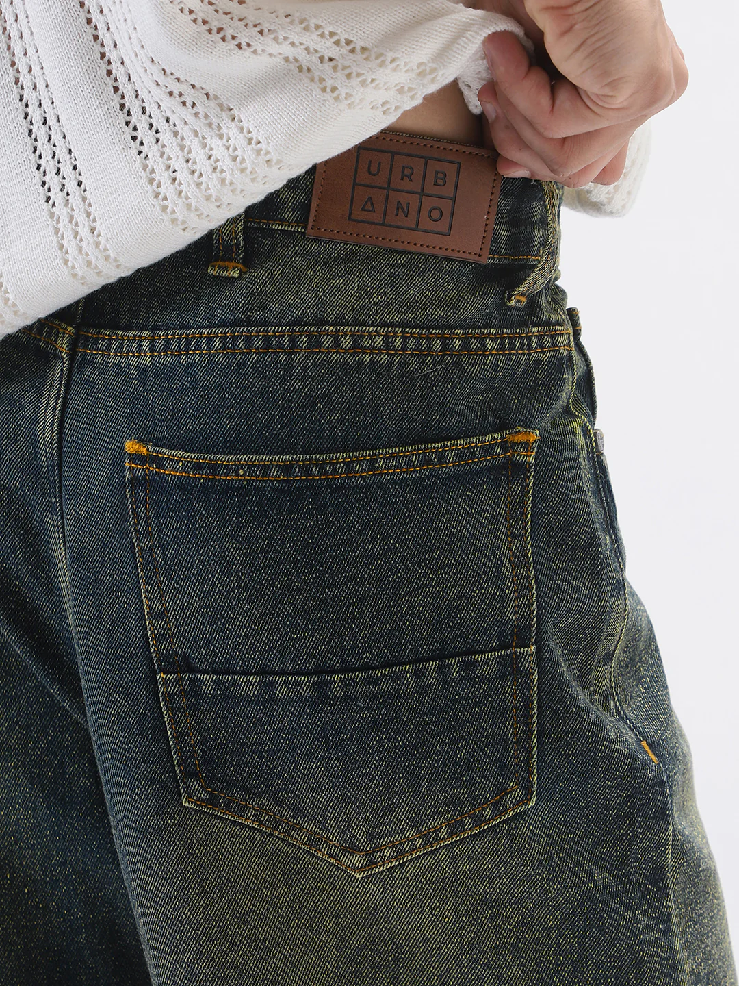 Men's Dark Blue Loose Baggy Fit Heavy Washed Jeans Non-Stretchable - Image 6