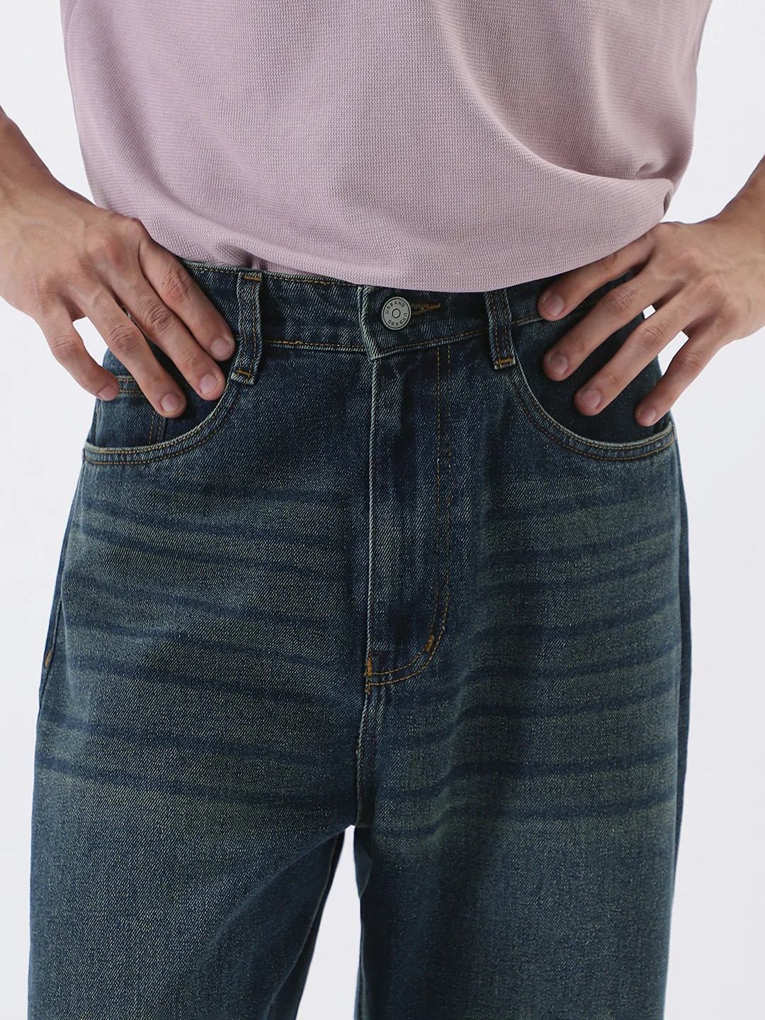 Men's Dark Blue Loose Baggy Fit Heavy Washed Jeans Non-Stretchable - Image 5