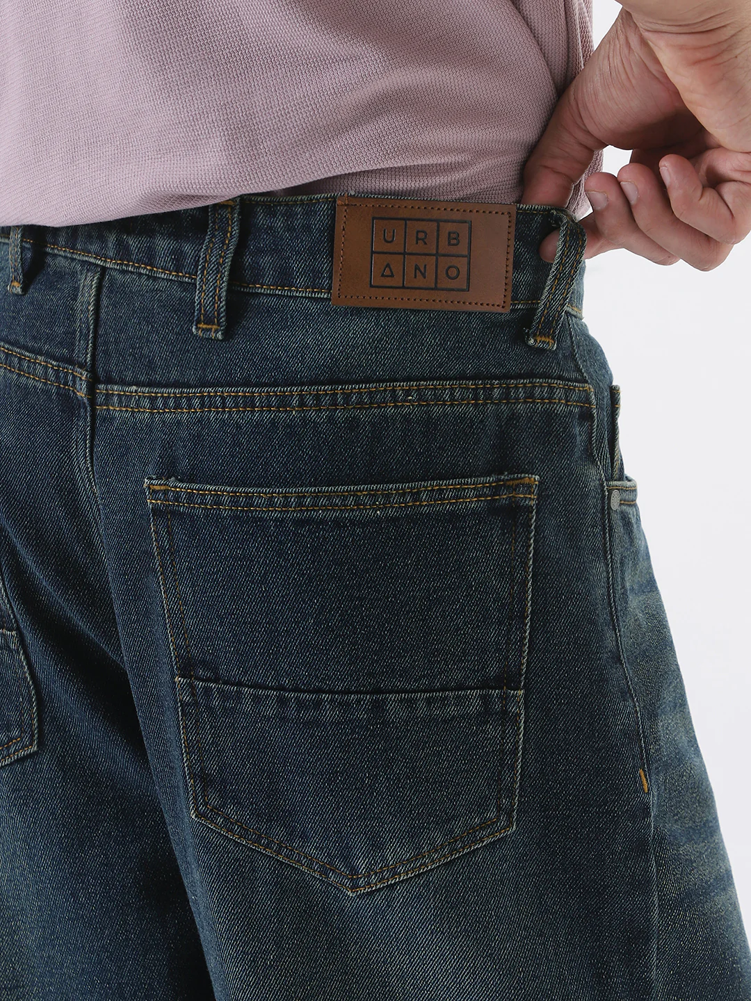 Men's Dark Blue Loose Baggy Fit Heavy Washed Jeans Non-Stretchable - Image 6