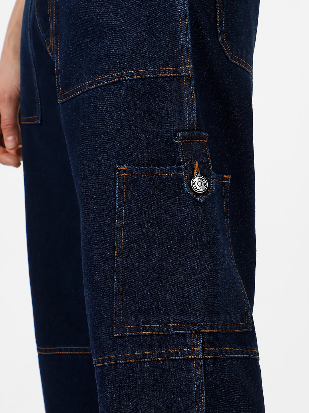 Men's Dark Blue Loose Baggy Fit Washed Cargo Jeans with 6 Pockets Non-Stretchable - Image 7