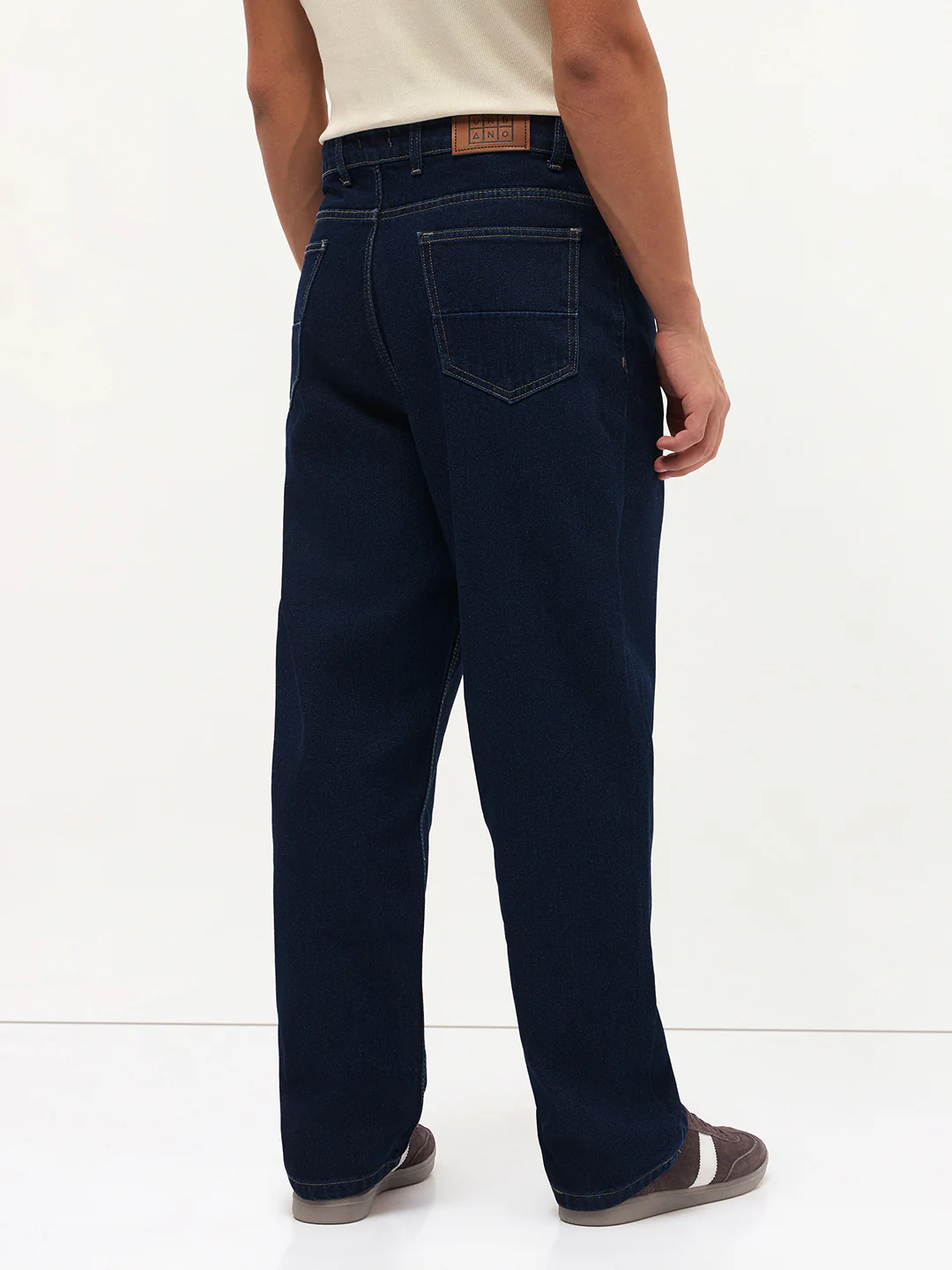Men's Dark Blue Loose Baggy Fit Raw Washed Denim Jeans Non-Stretchable - Image 4