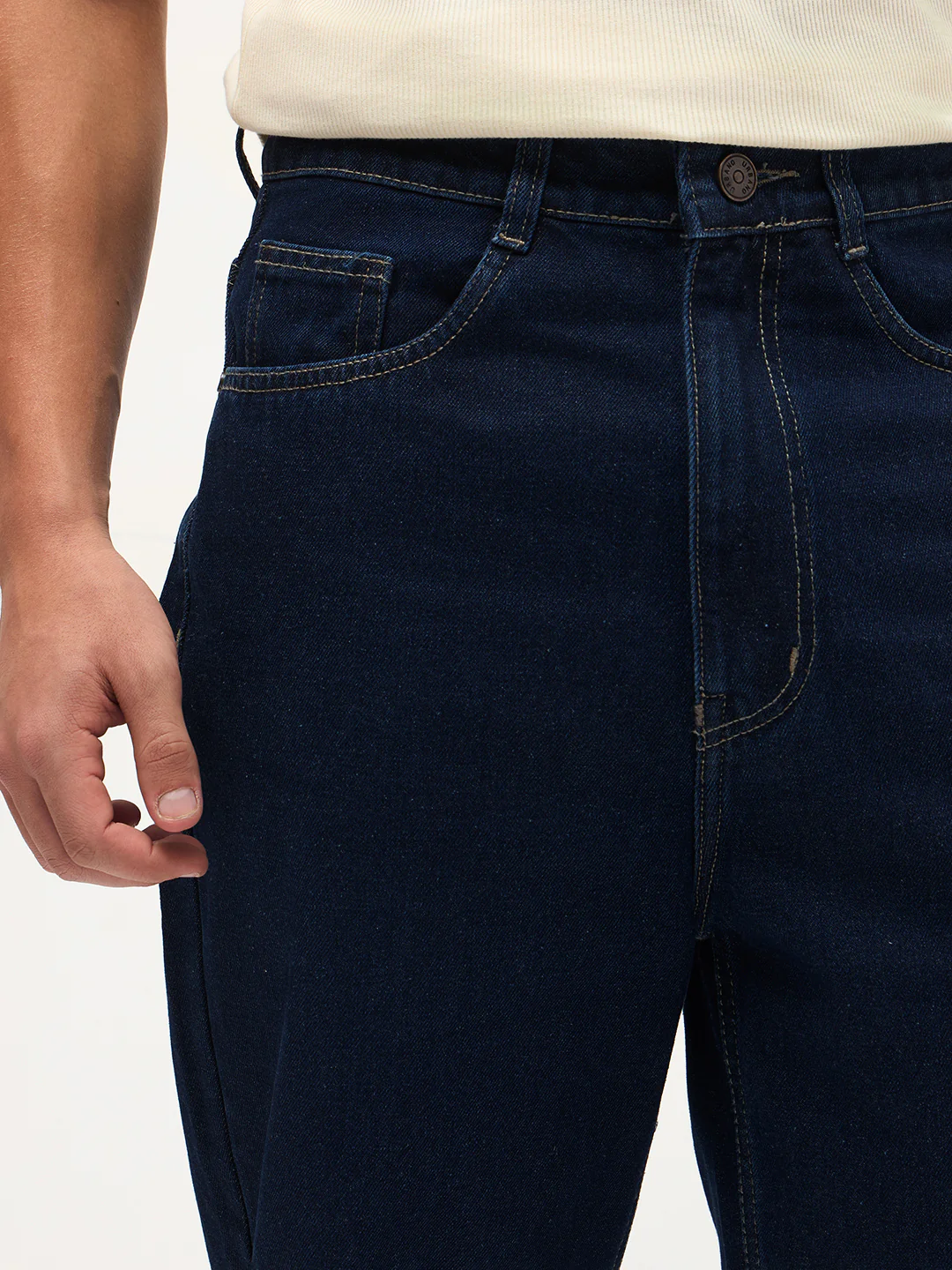 Men's Dark Blue Loose Baggy Fit Raw Washed Denim Jeans Non-Stretchable - Image 6