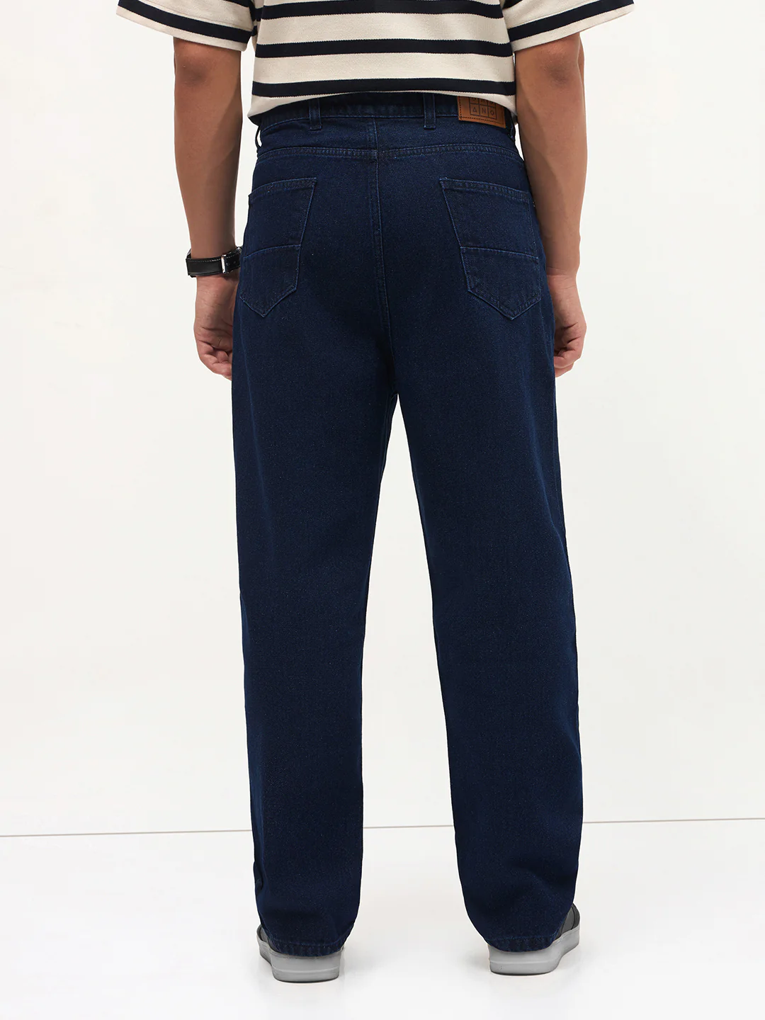 Men's Dark Blue Loose Baggy Fit Raw Washed Denim Jeans Non-Stretchable - Image 4